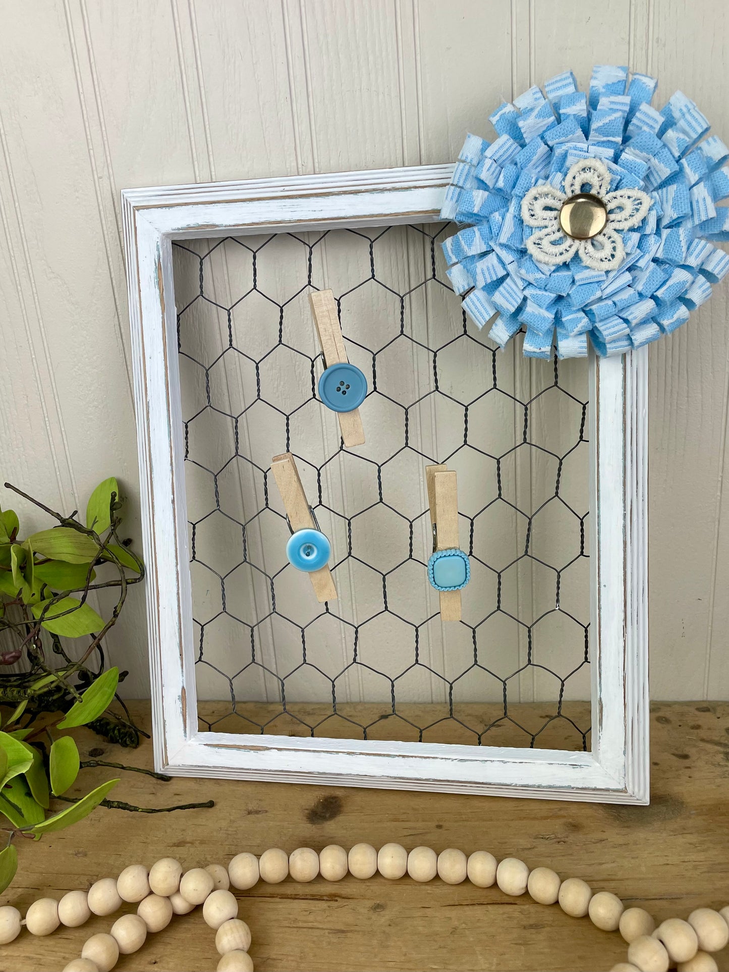 Upcycled Picture Frame Hanger with Handmade Flower