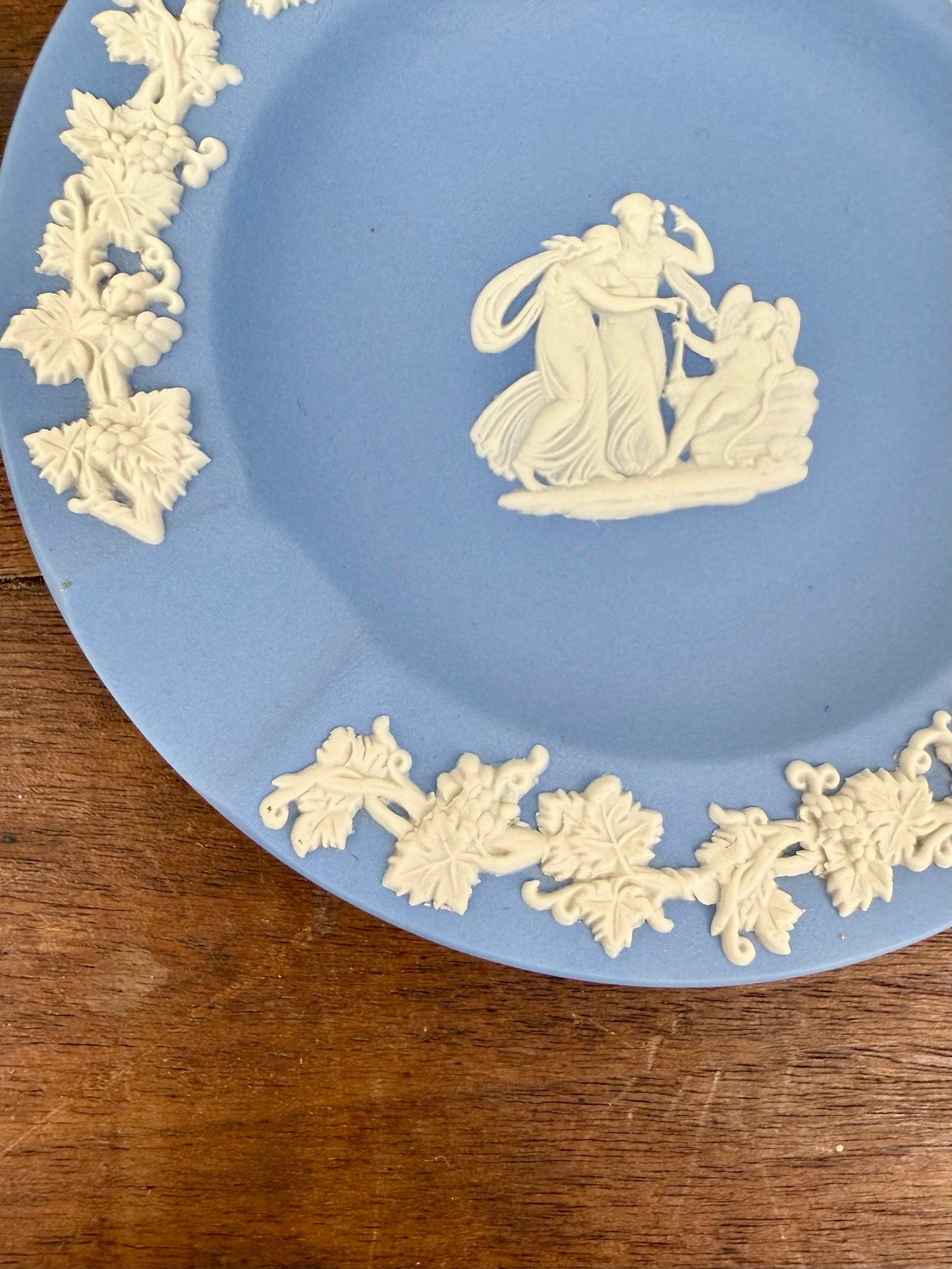 Wedgwood Blue Jasperware Ashtray with Sleeping Cupid & Grapevine Design