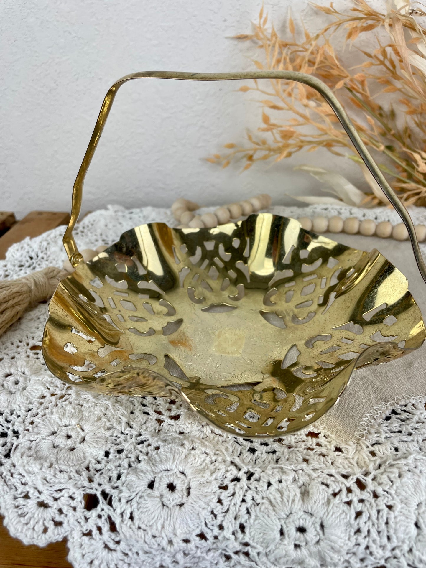 Vintage Footed Gold Silverplate Candy Basket