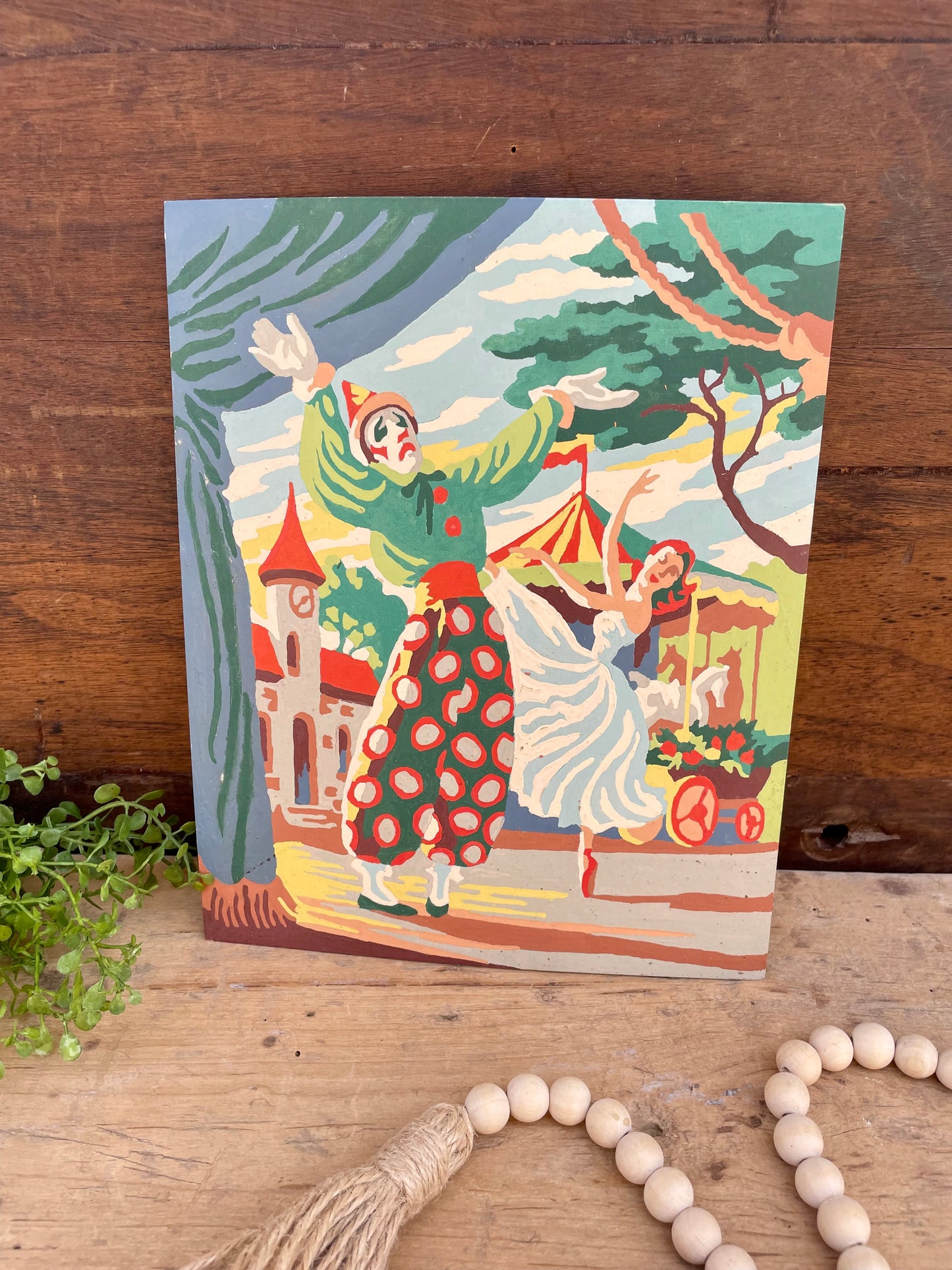 Vintage Paint By Number Art- Clown & Ballerina