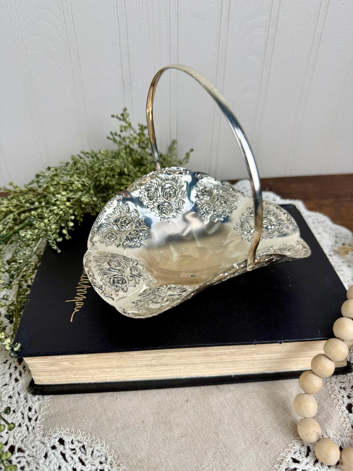 Vintage Silver Plated Candy Bon Bon Dish with Handle
