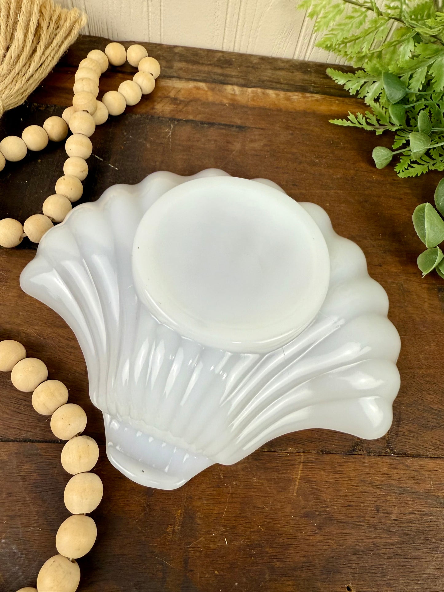 Vintage Milk Glass Seashell Trinket Dish