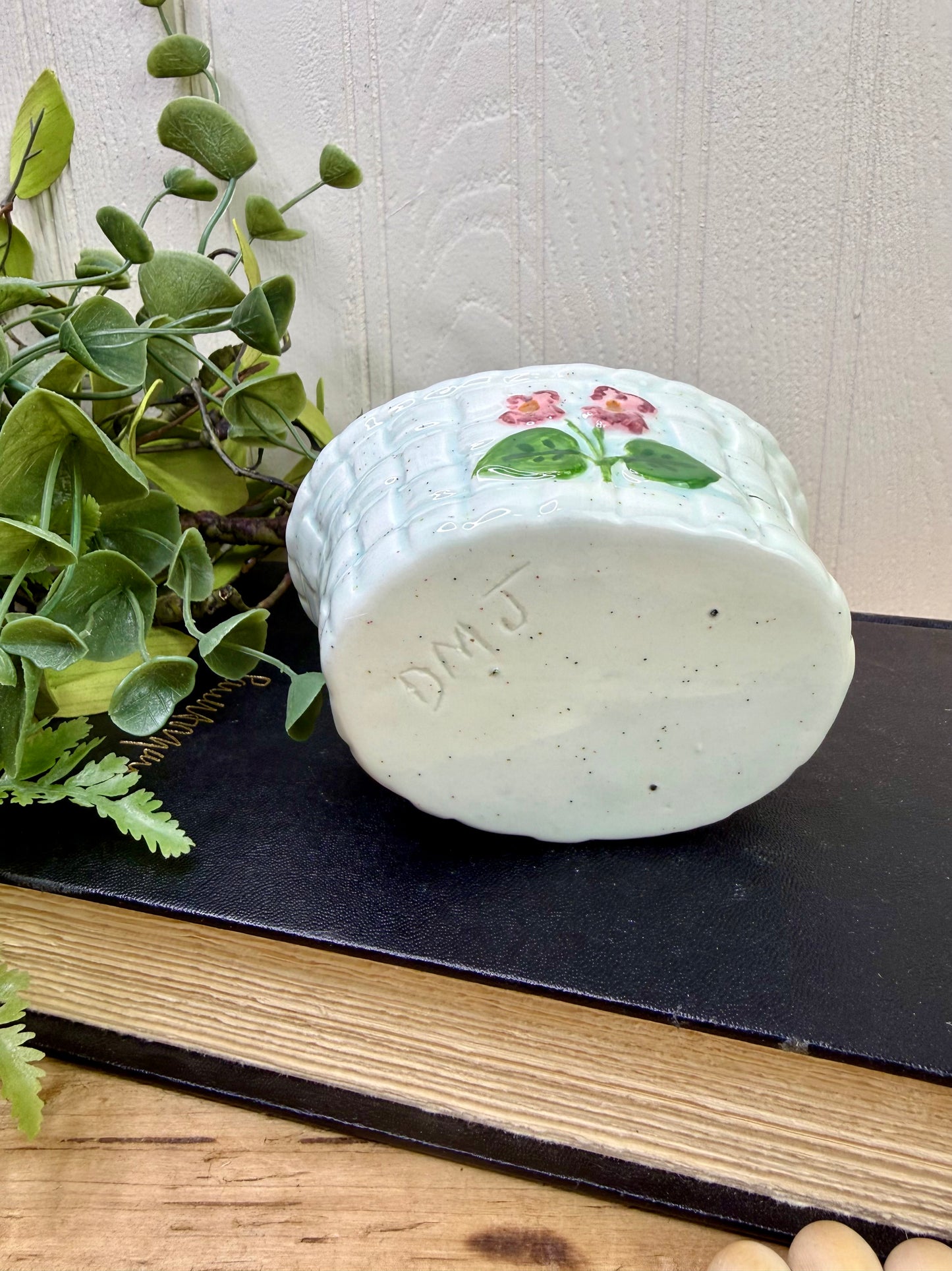 Vintage Handmade Ceramic Basket Figurine
