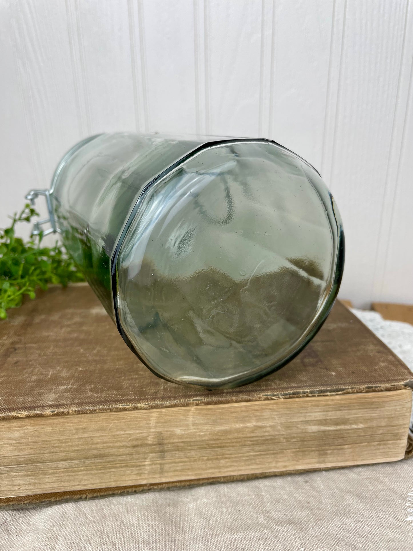 Vintage Tinted Glass Storage Jar with Clasp