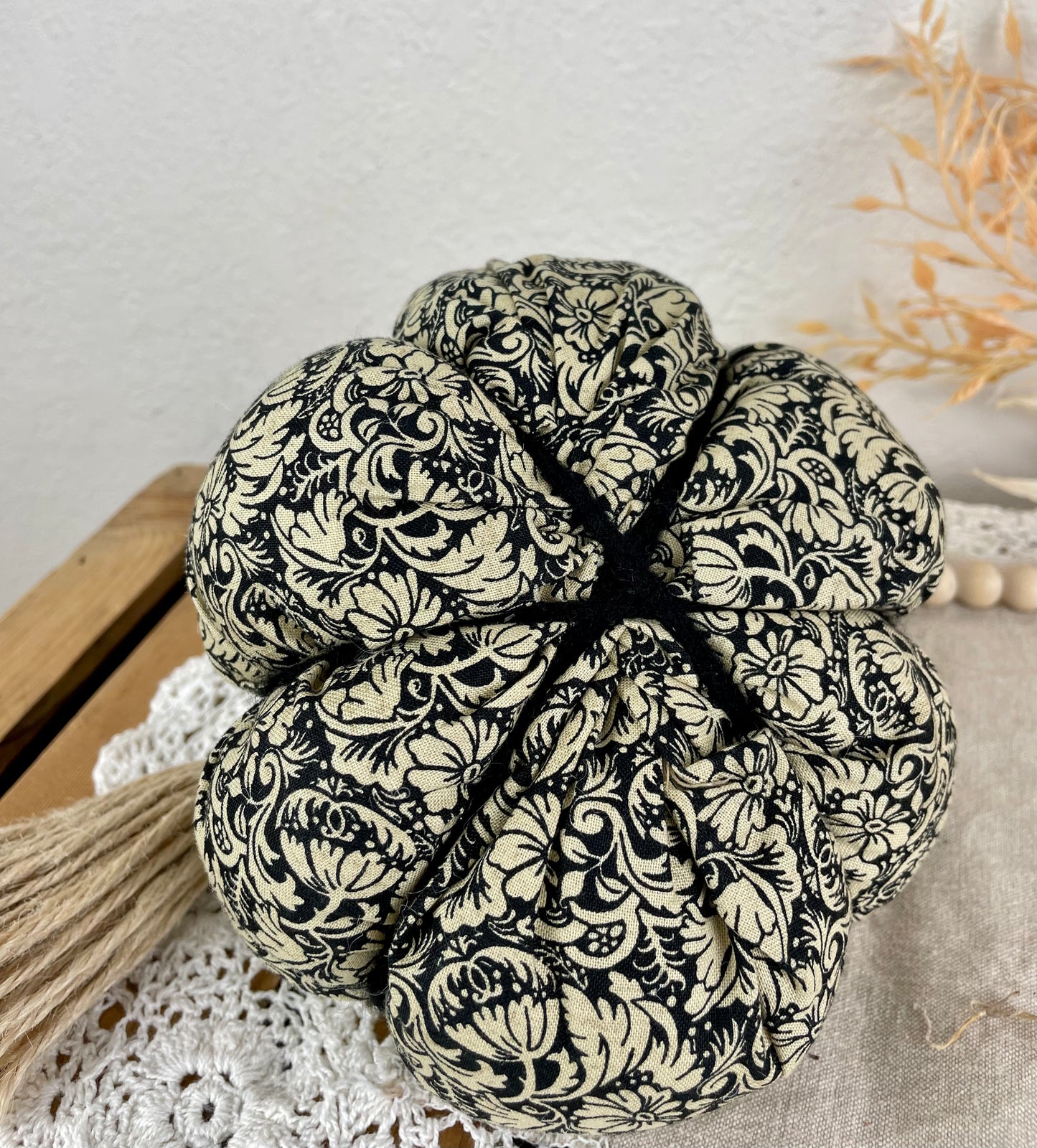Handmade Plush Pumpkin- Black & Cream
