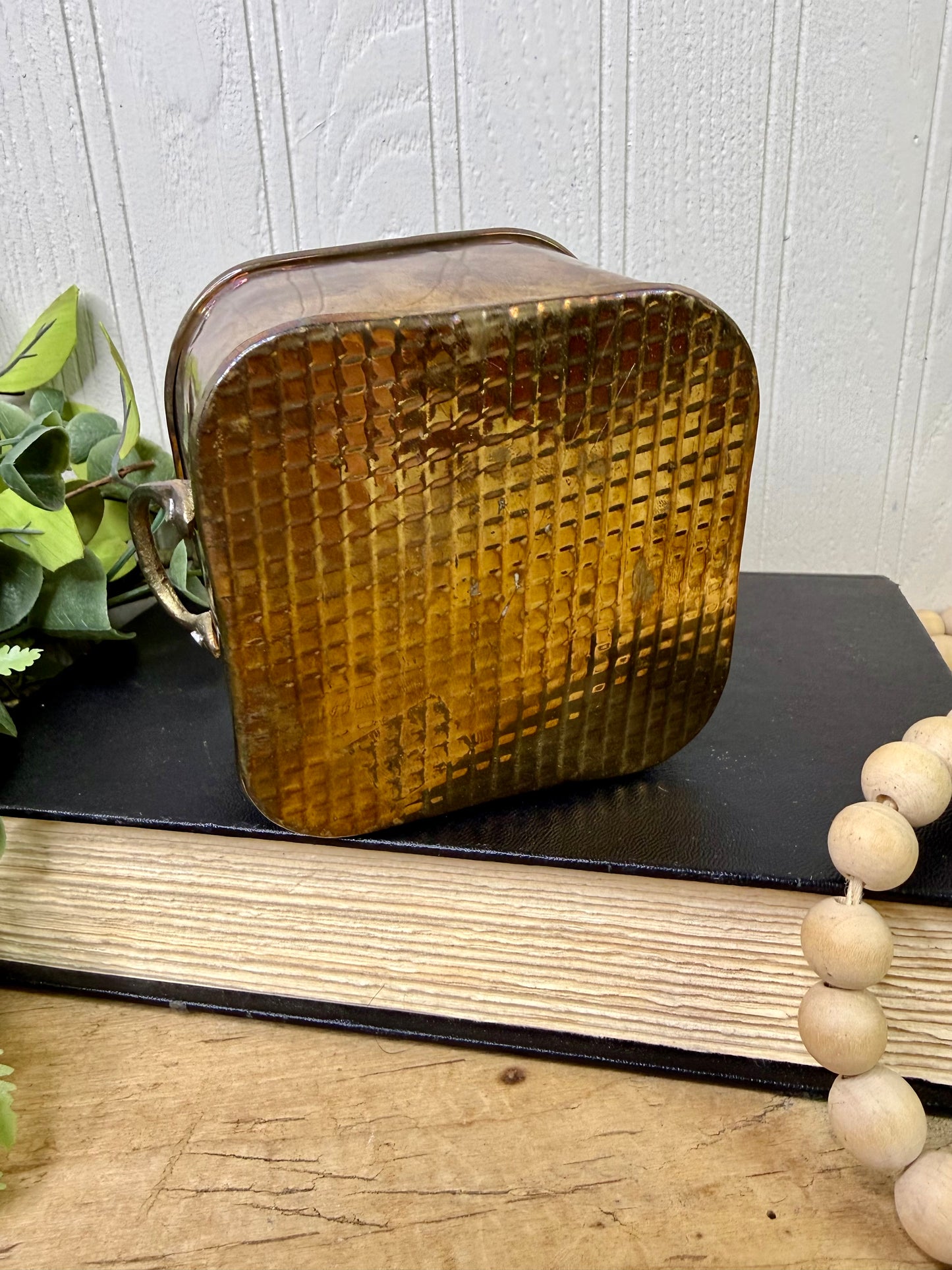 Vintage Brass Square Container with Handles