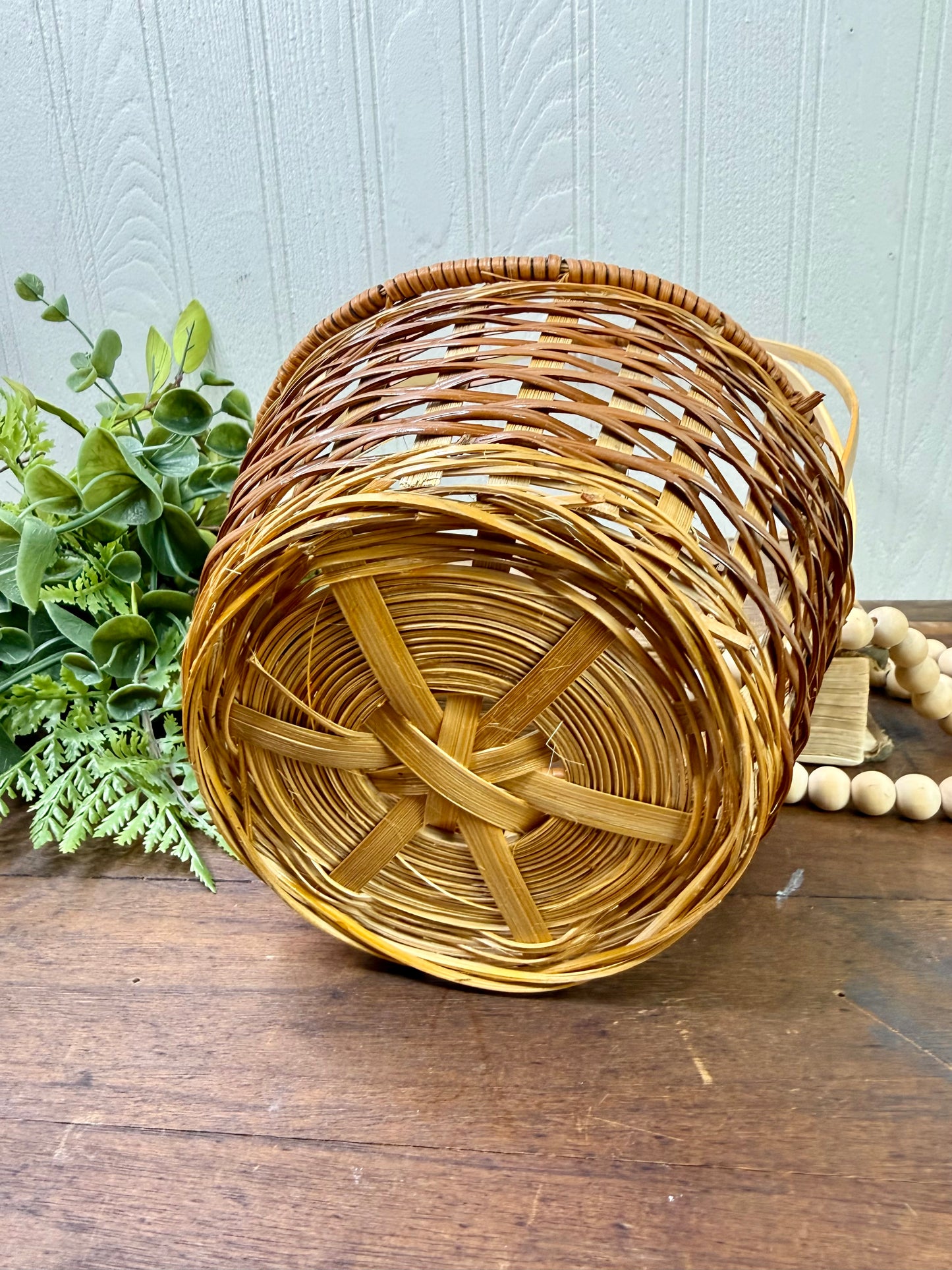 Vintage Two-Toned Wicker Basket with Handle