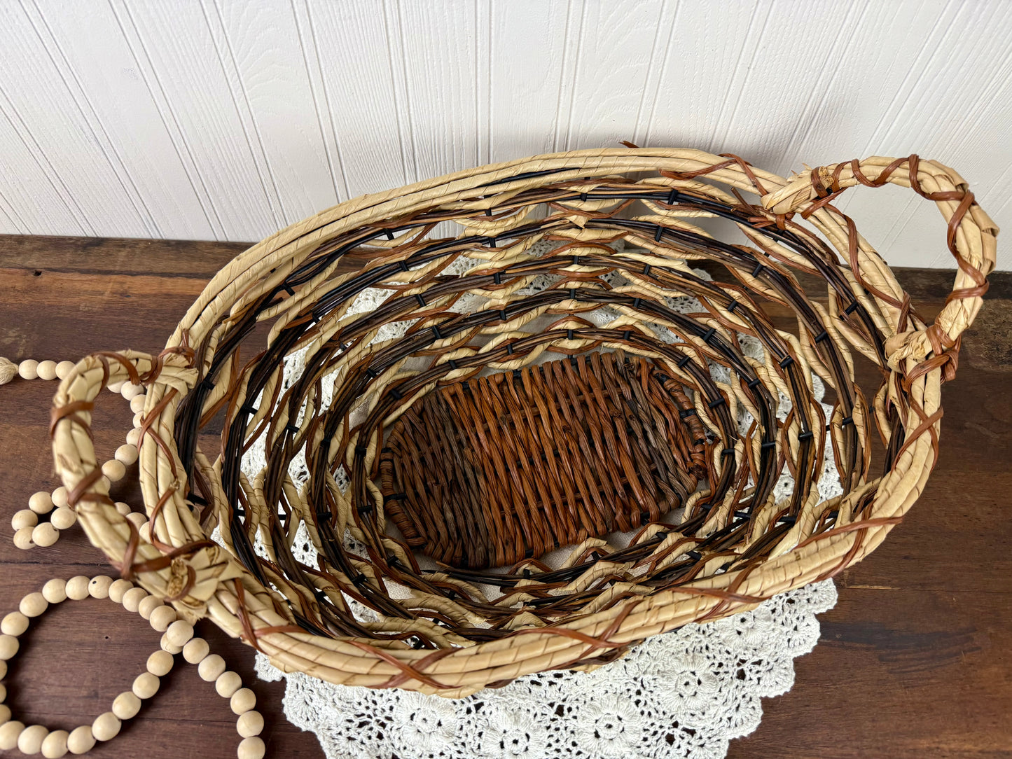 Vintage Woven Oval Basket with Handles