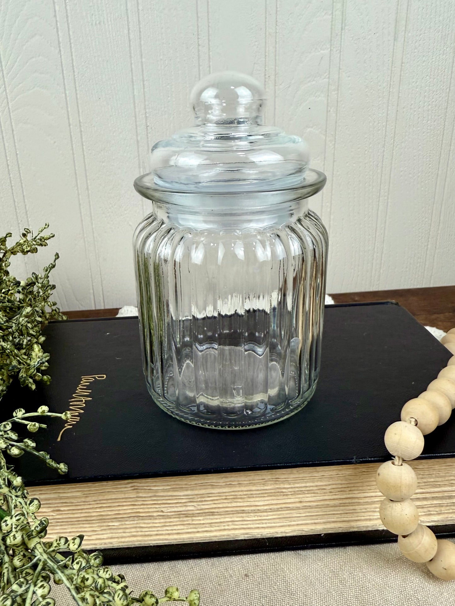 Vintage Ribbed Glass Small Canister