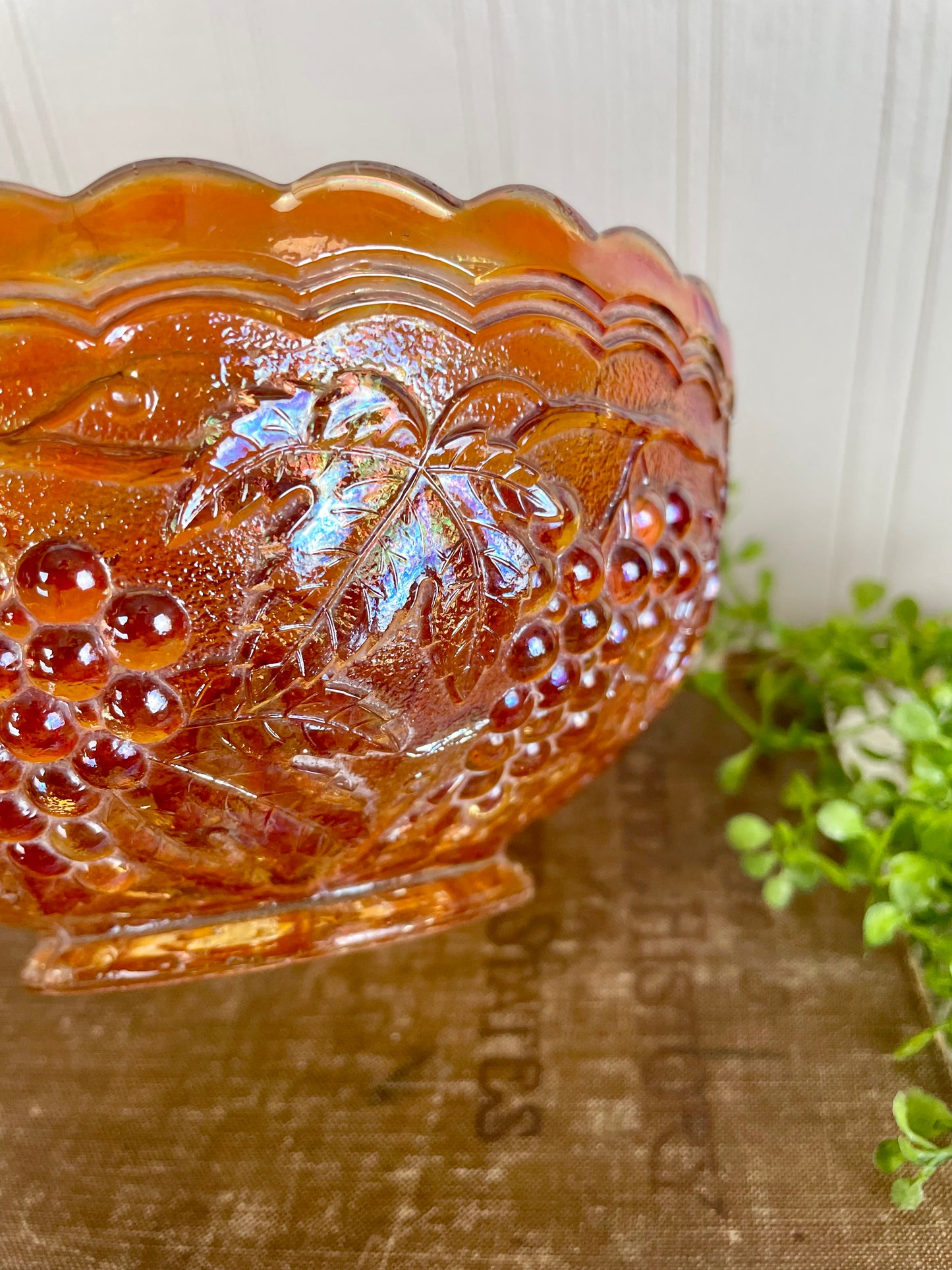Vintage Imperial Marigold Carnival Glass Bowl with Grape Pattern