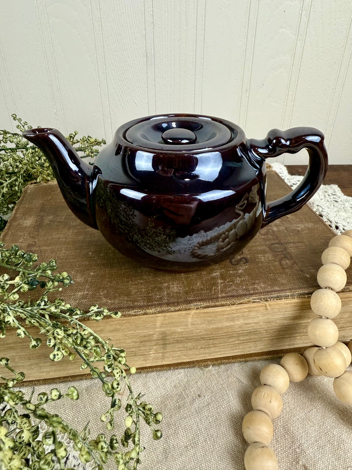 Vintage Japanese Dark Brown Ceramic Small Teapot