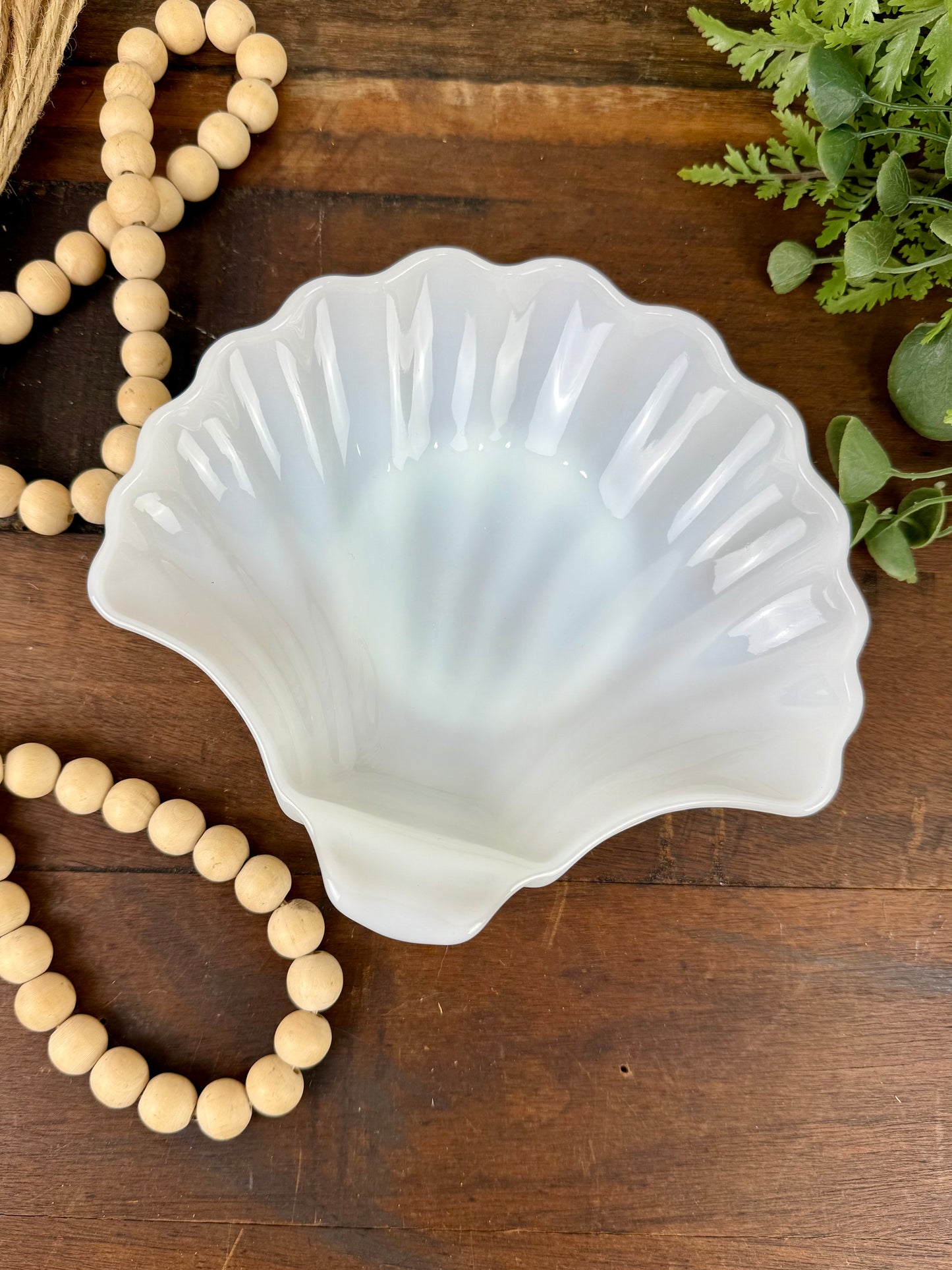 Vintage Milk Glass Seashell Trinket Dish