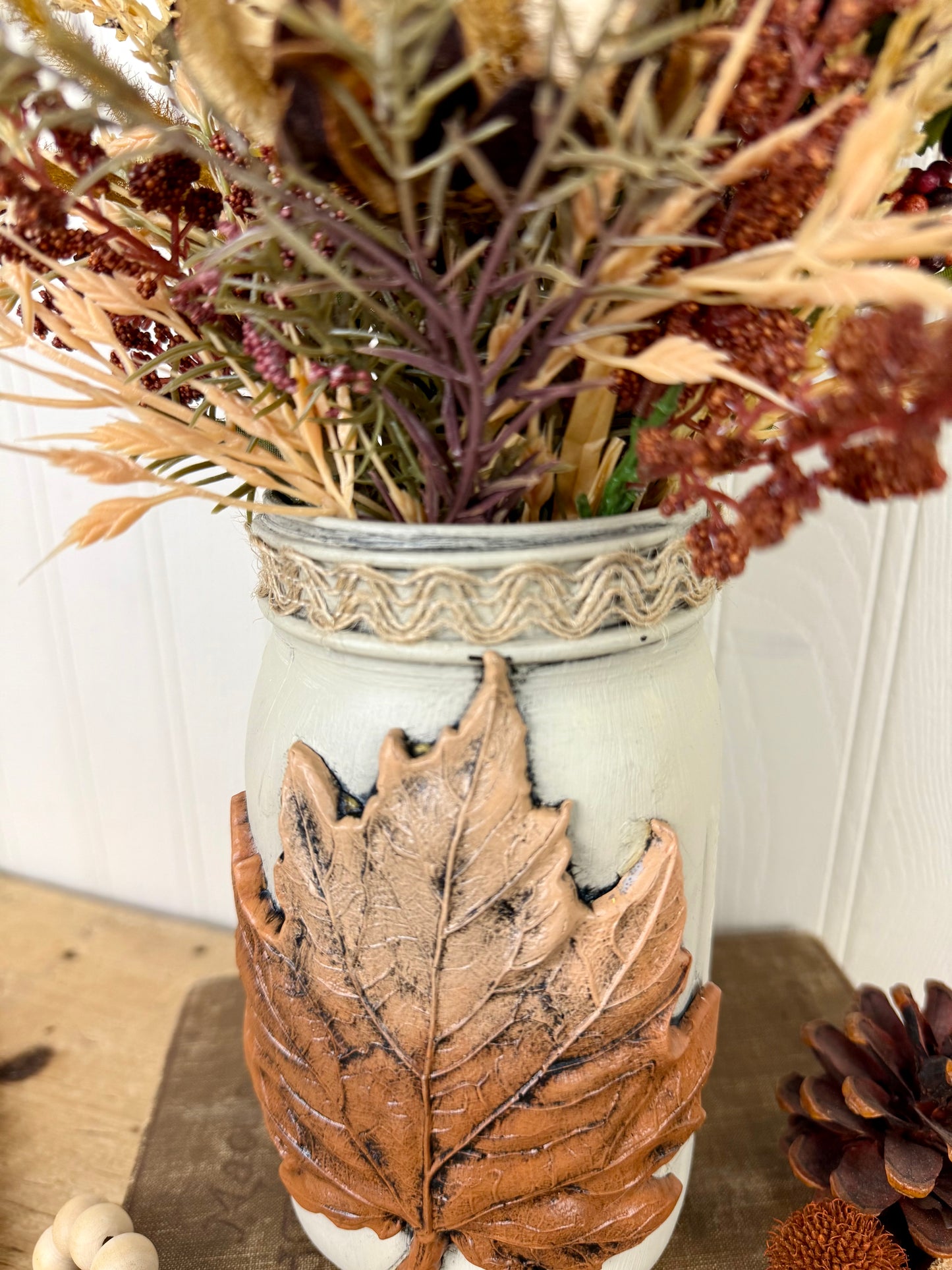 Handmade Upcycled Large Mason Jar Fall Floral Arrangment