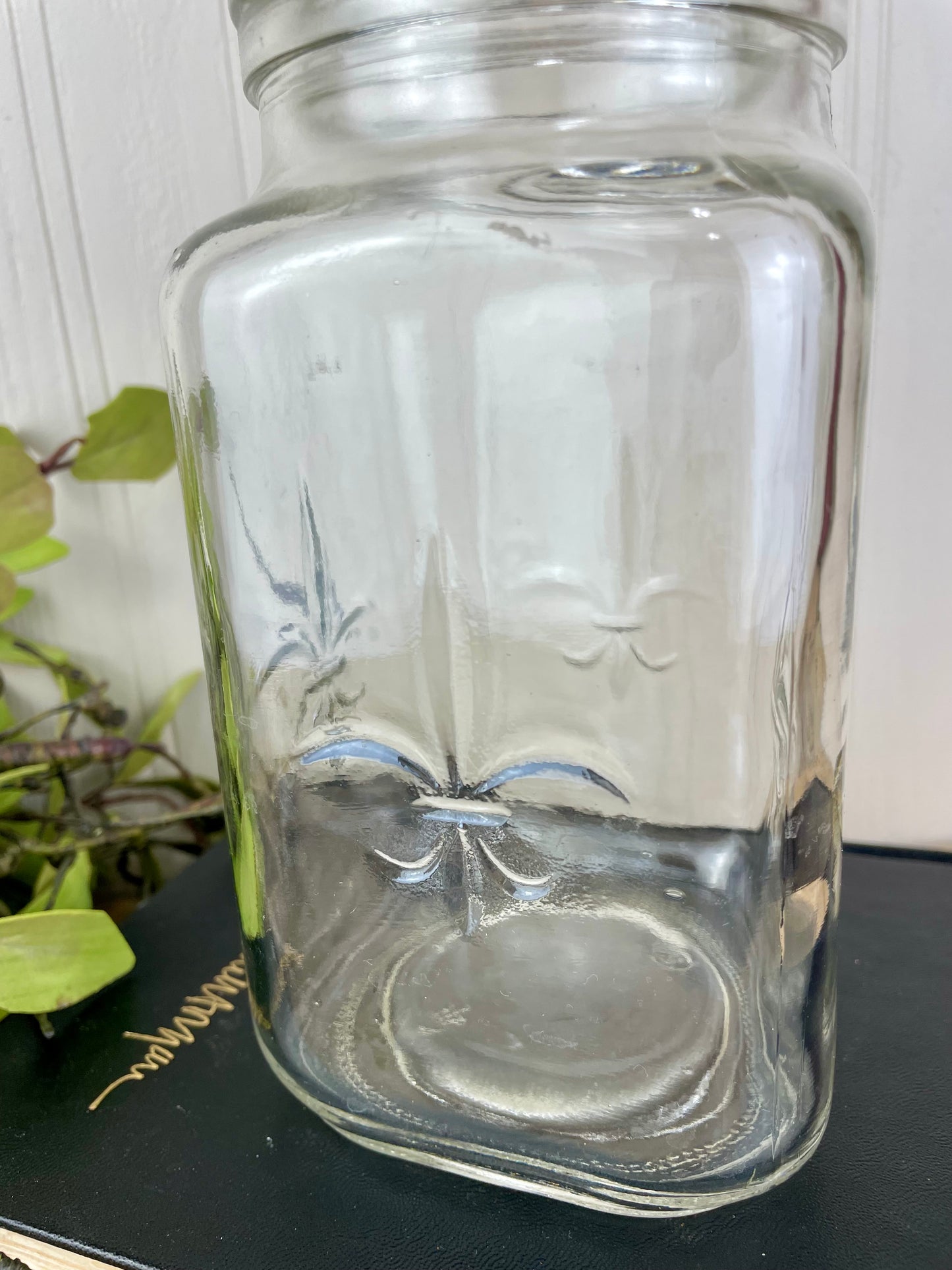 Vintage Fleur de Lis Glass Jar with Lid by Anchor Hocking