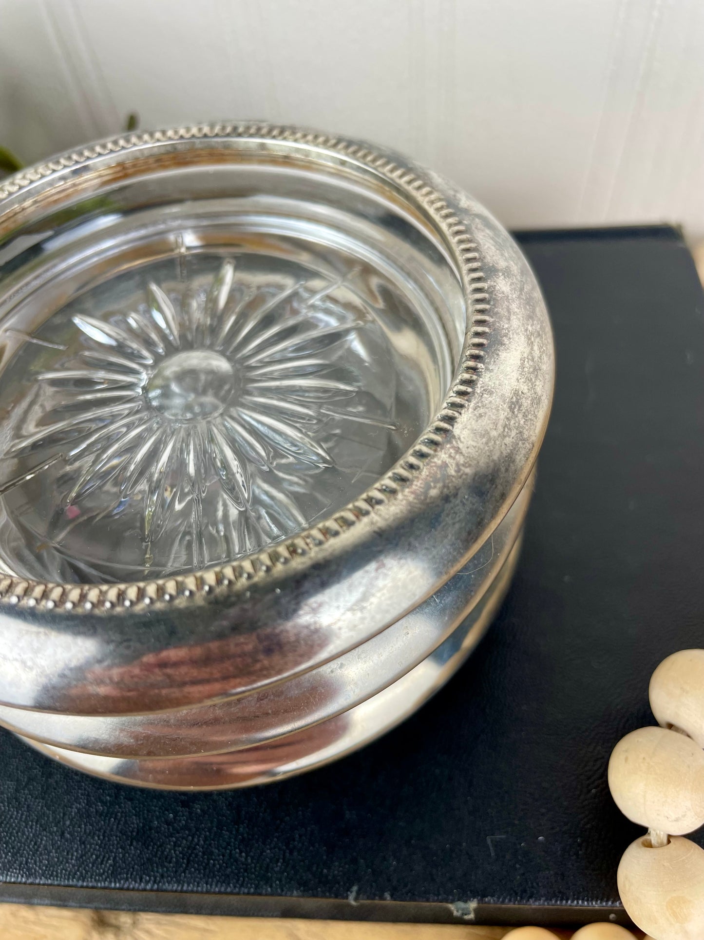 Vintage Crystal & Silverplate Coaster Set of 3