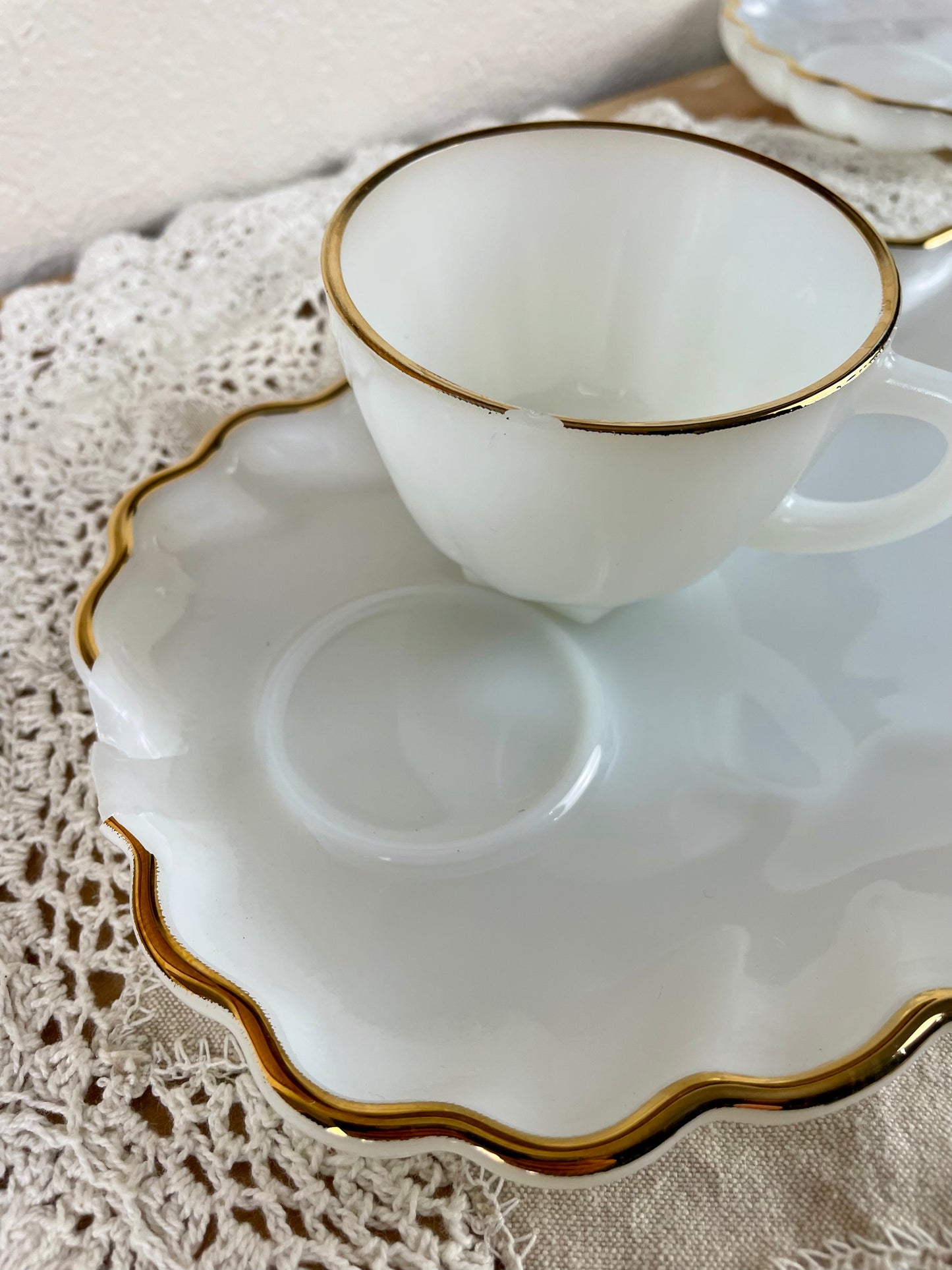 Vintage Anchor Hocking White Milk Glass 8-Piece Snack Set