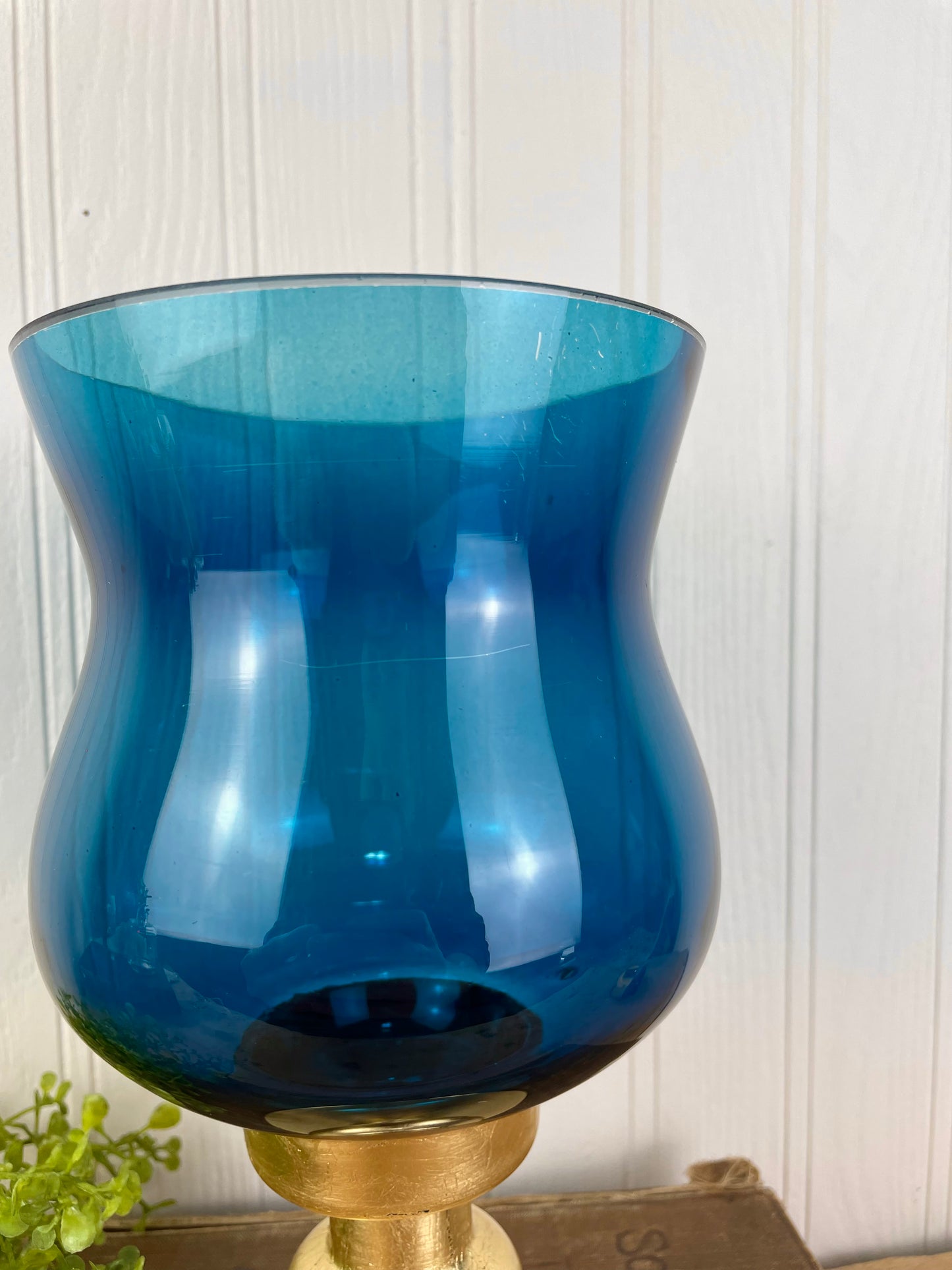 Blue Glass & Gold Base Candle Holder