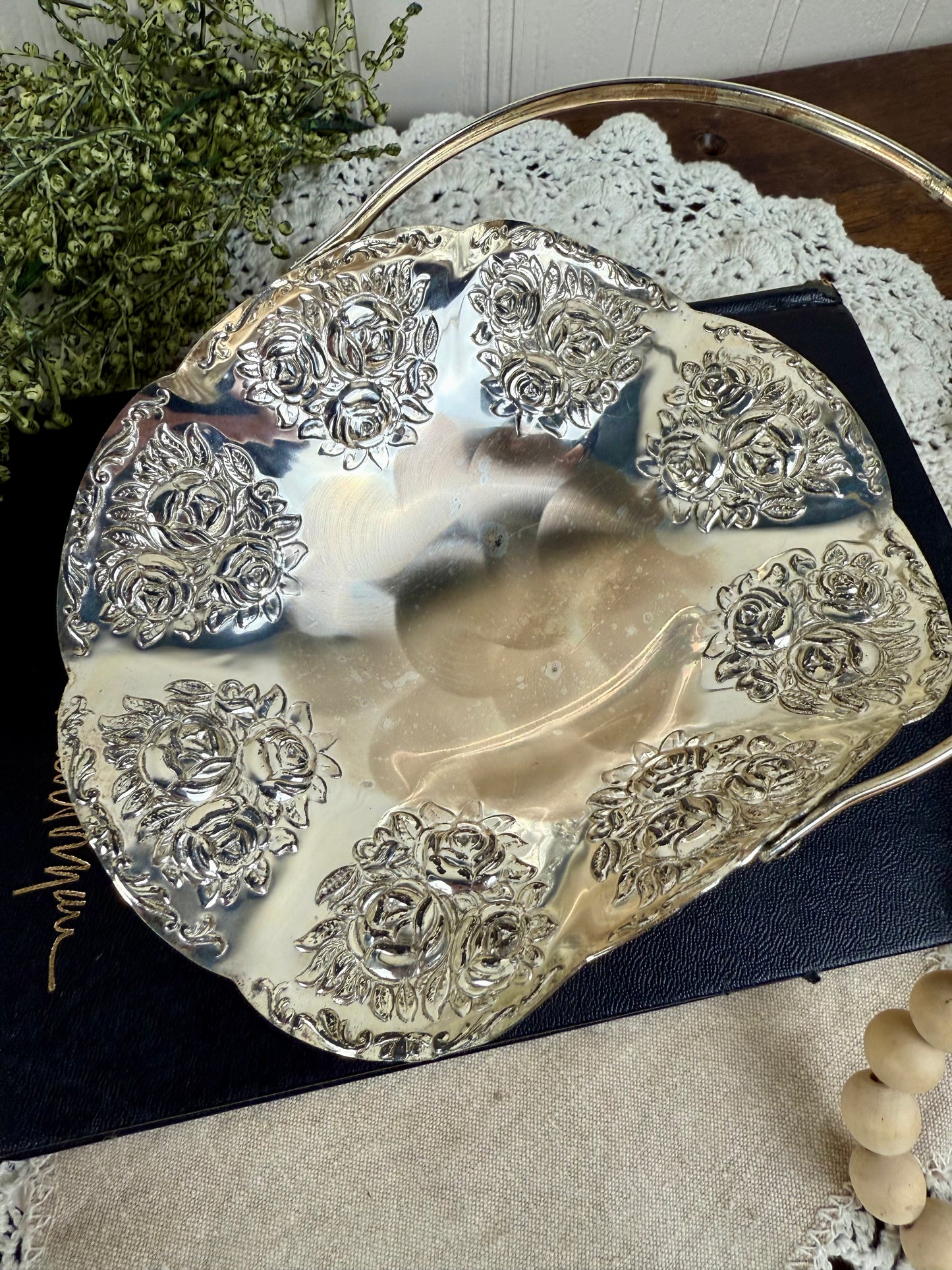Vintage Silver Plated Candy Bon Bon Dish with Handle
