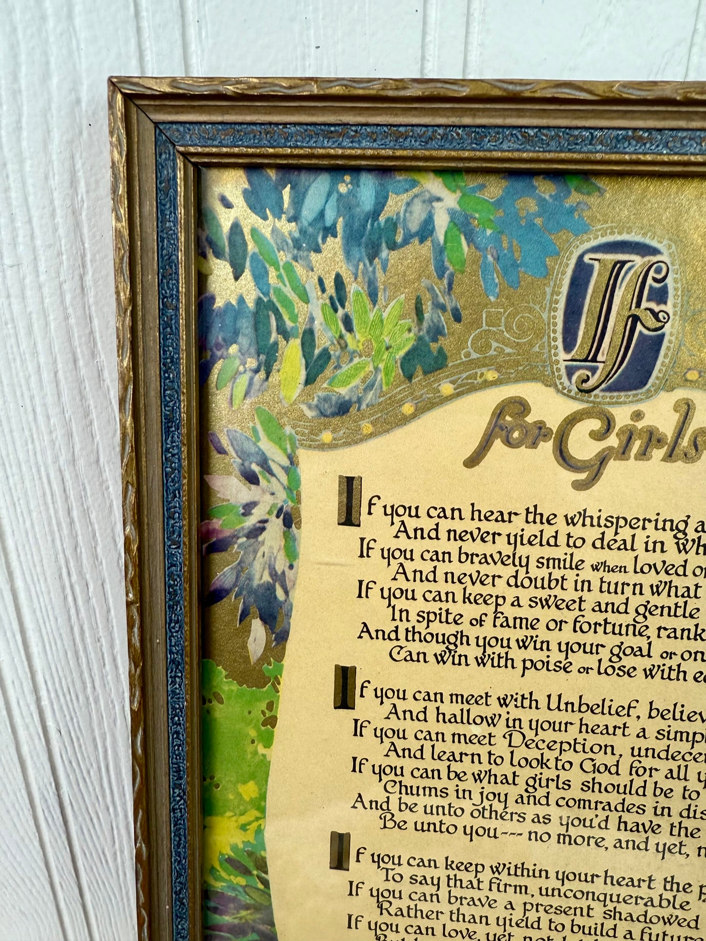 Vintage Framed Art Deco Print with “For Girls” Poem
