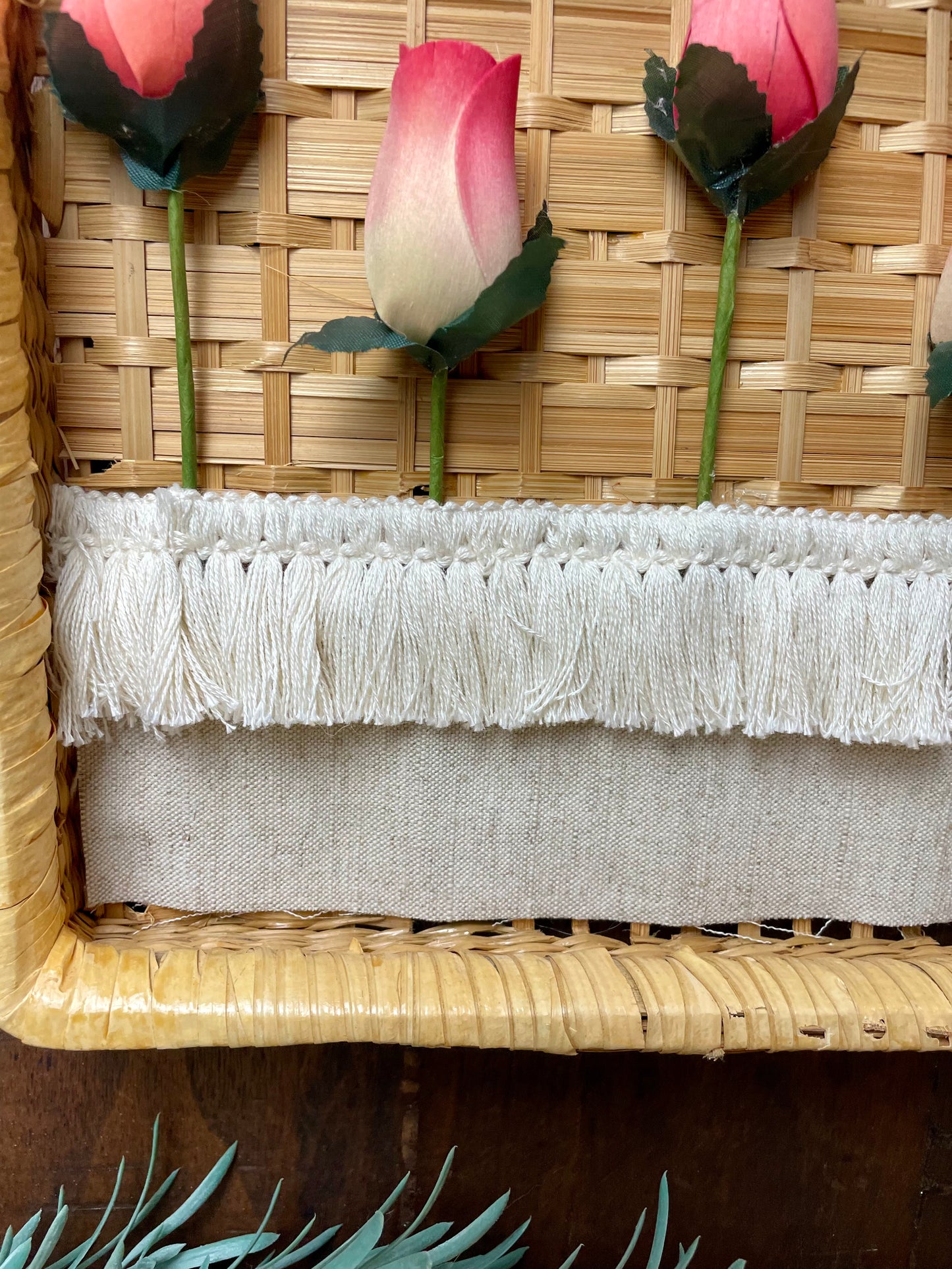 Handmade Pink Rose Wicker Wall Decor