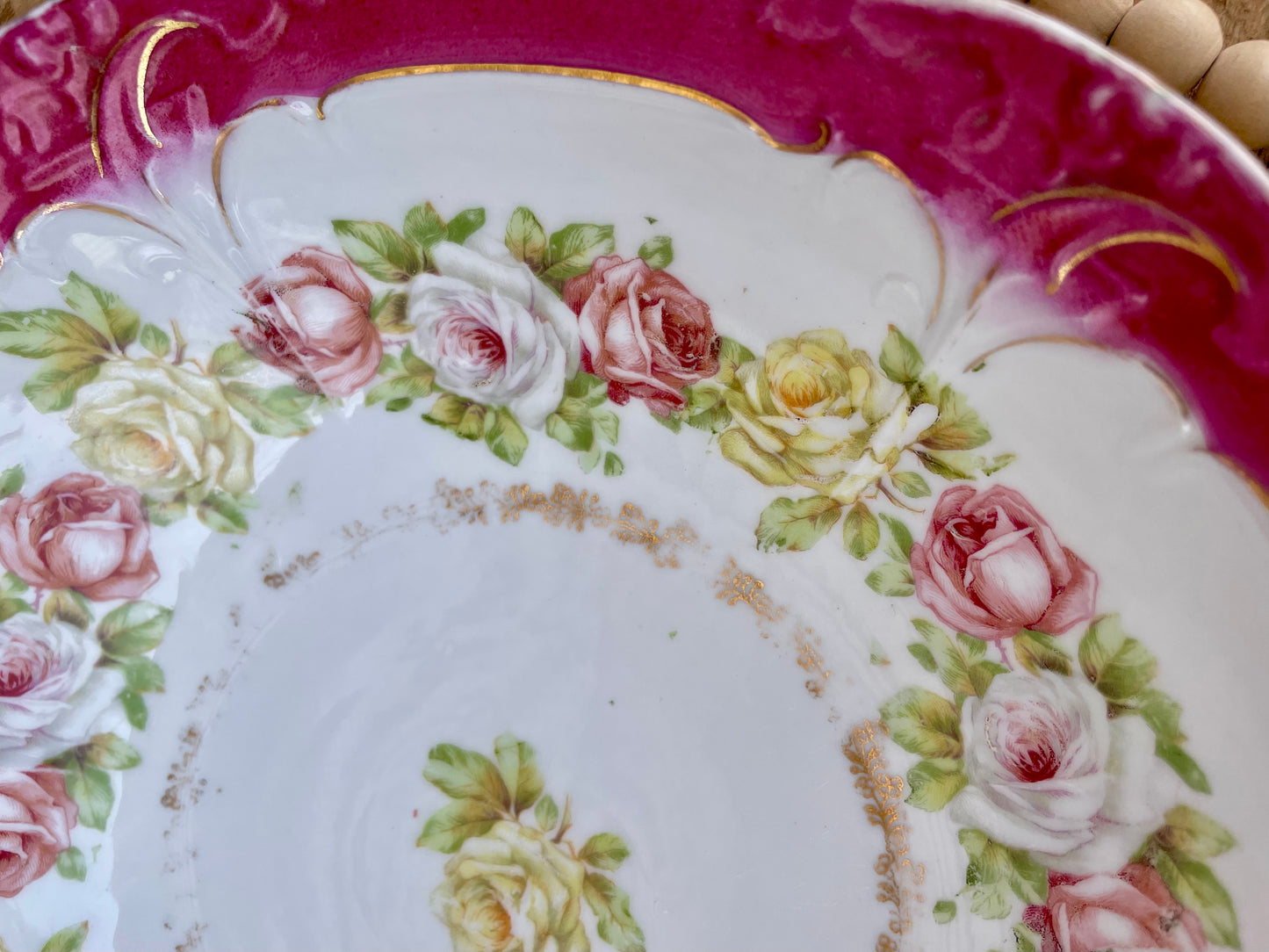 Vintage German Porcelain Serving Bowl with Roses