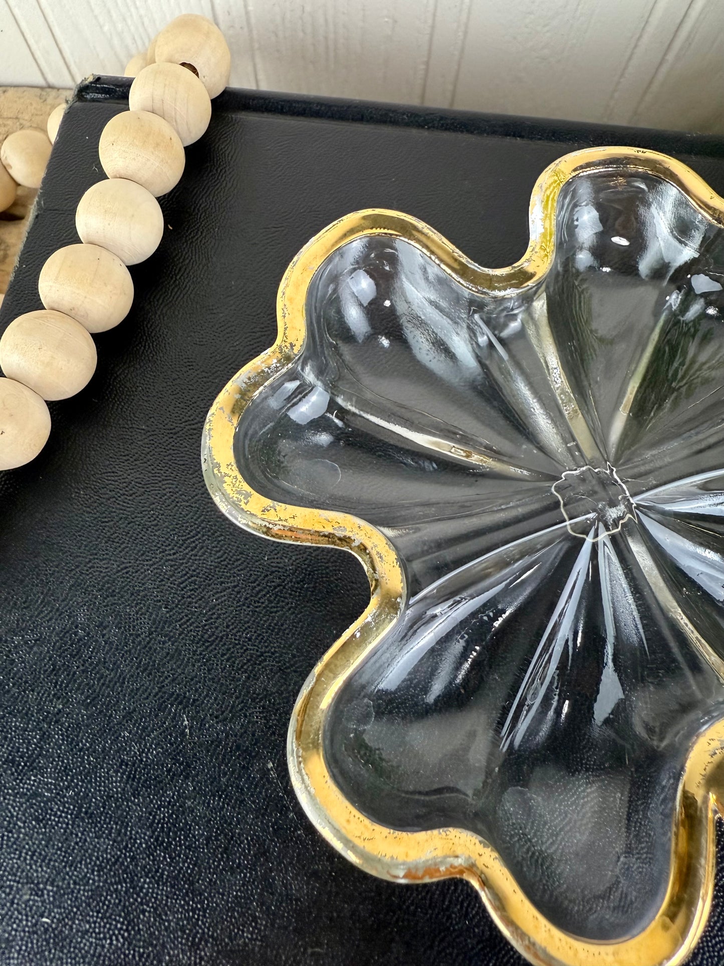 Vintage Jeannette Glass Four Leaf Clover Trinket Dish