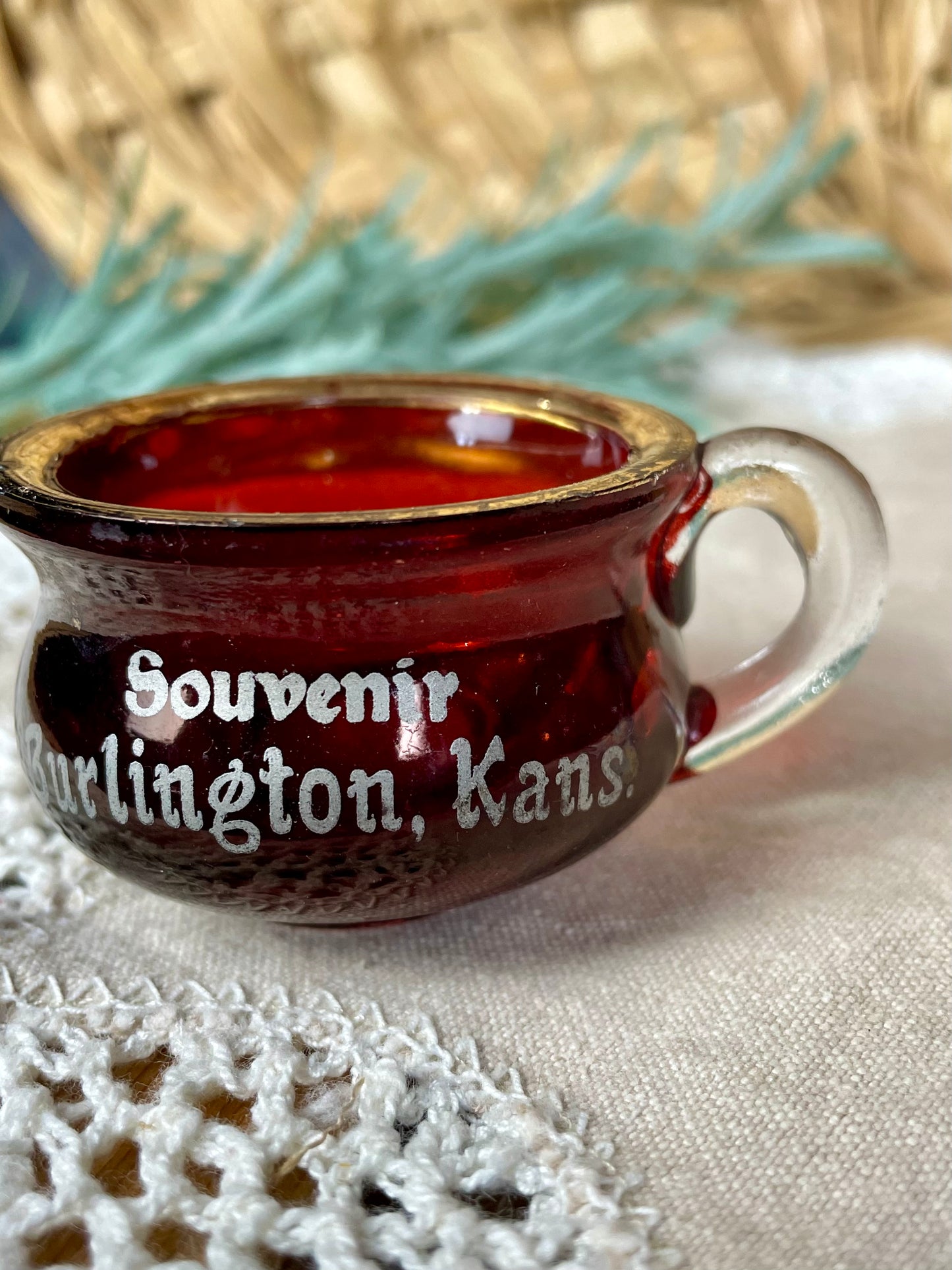 Antique Ruby Red Flash Glass Souvenir Cup