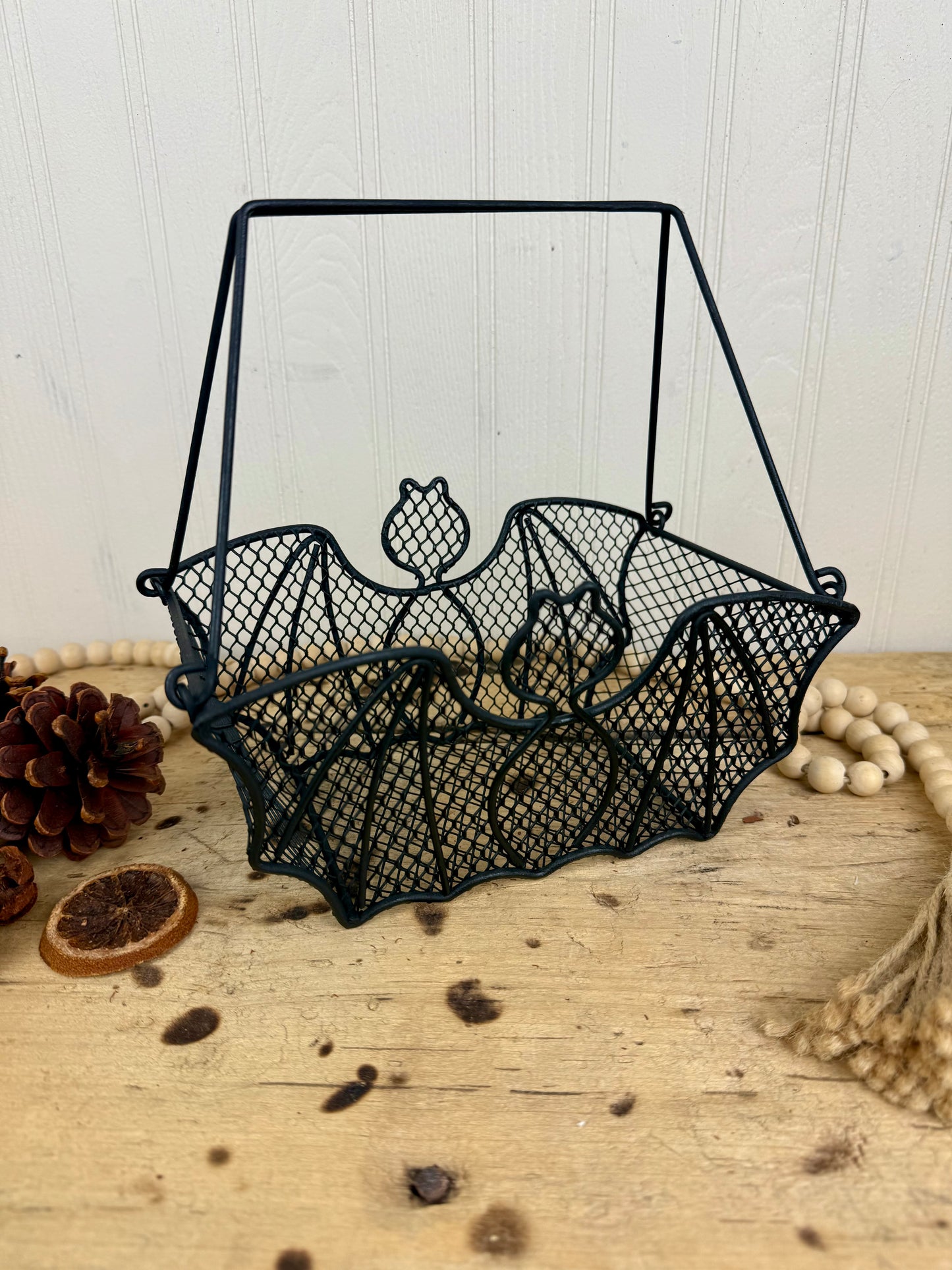 Vintage Metal Bat Basket with Handles