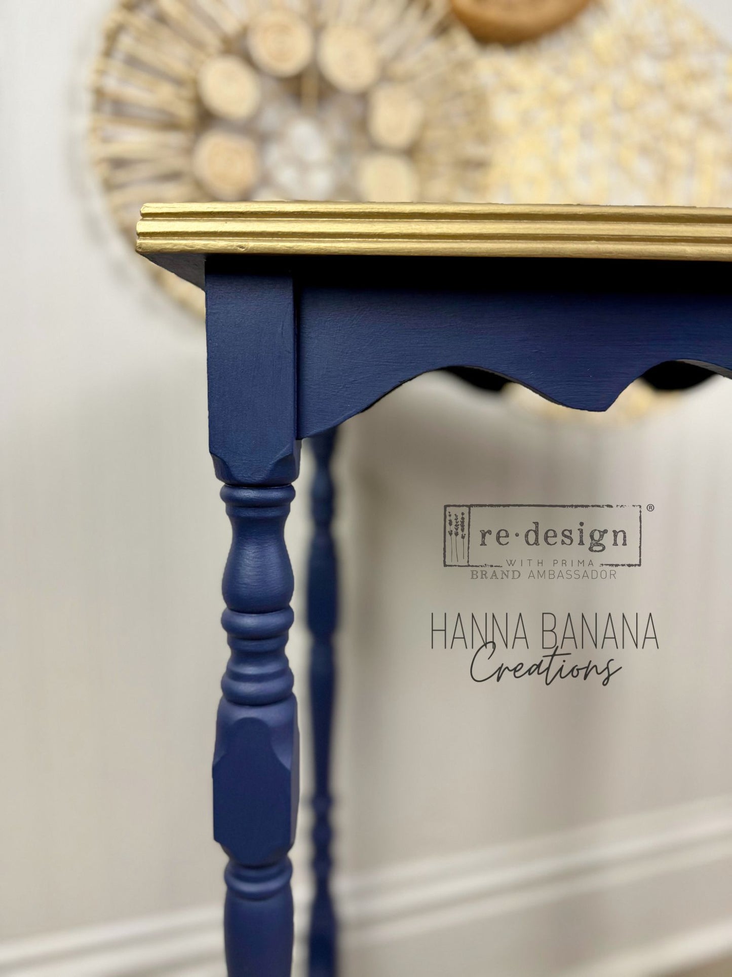 Hand Painted Blue Side Table with Yellow Florals- Shipping Included