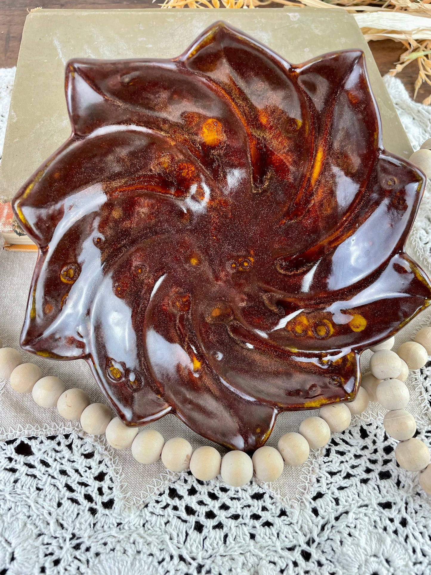 Vintage Handmade Brown Pottery Dish