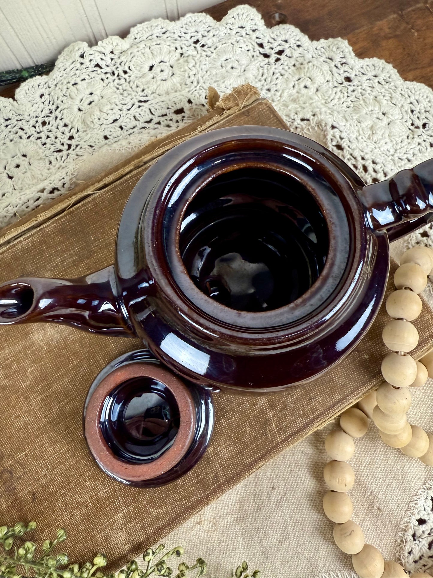 Vintage Japanese Dark Brown Ceramic Small Teapot