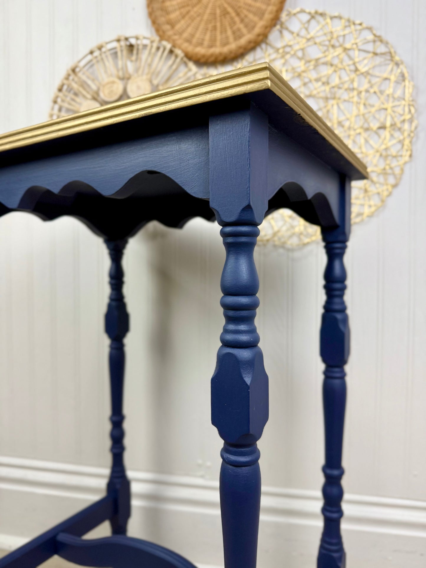 Hand Painted Blue Side Table with Yellow Florals- Shipping Included