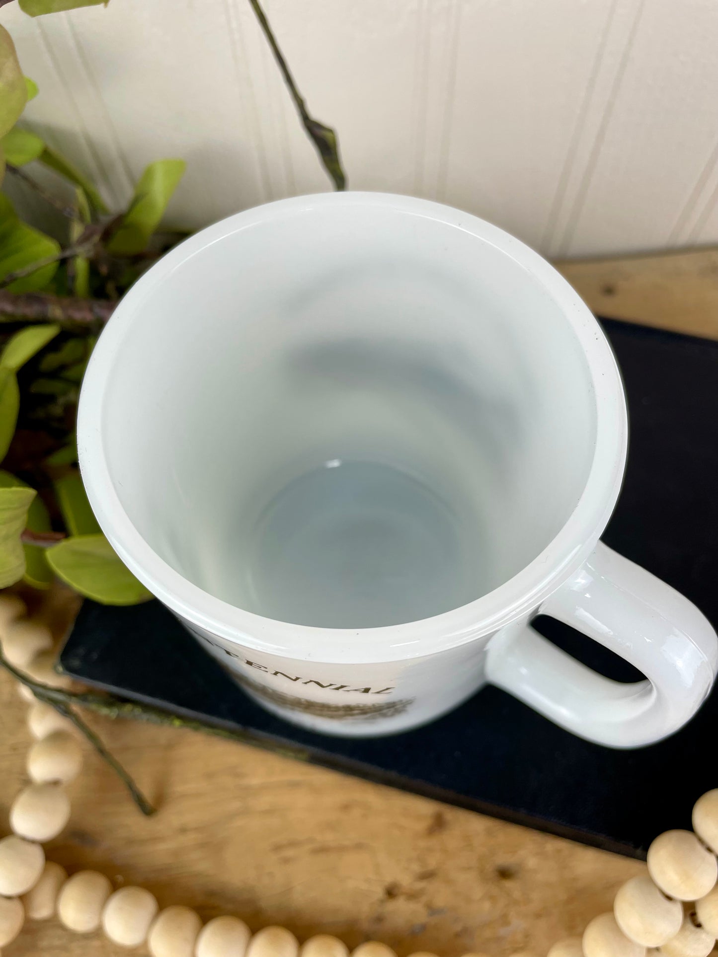 Vintage 1981 Ollie, IA Centennial Glasbake Milk Glass Mug