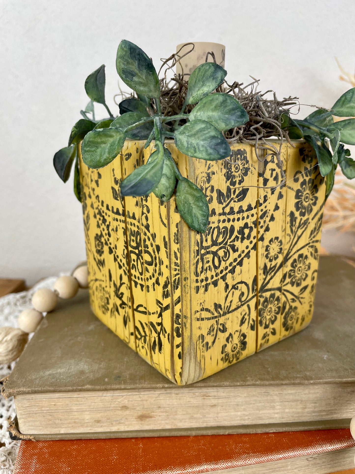 Handmade Reclaimed Wood Yellow Block Pumpkin
