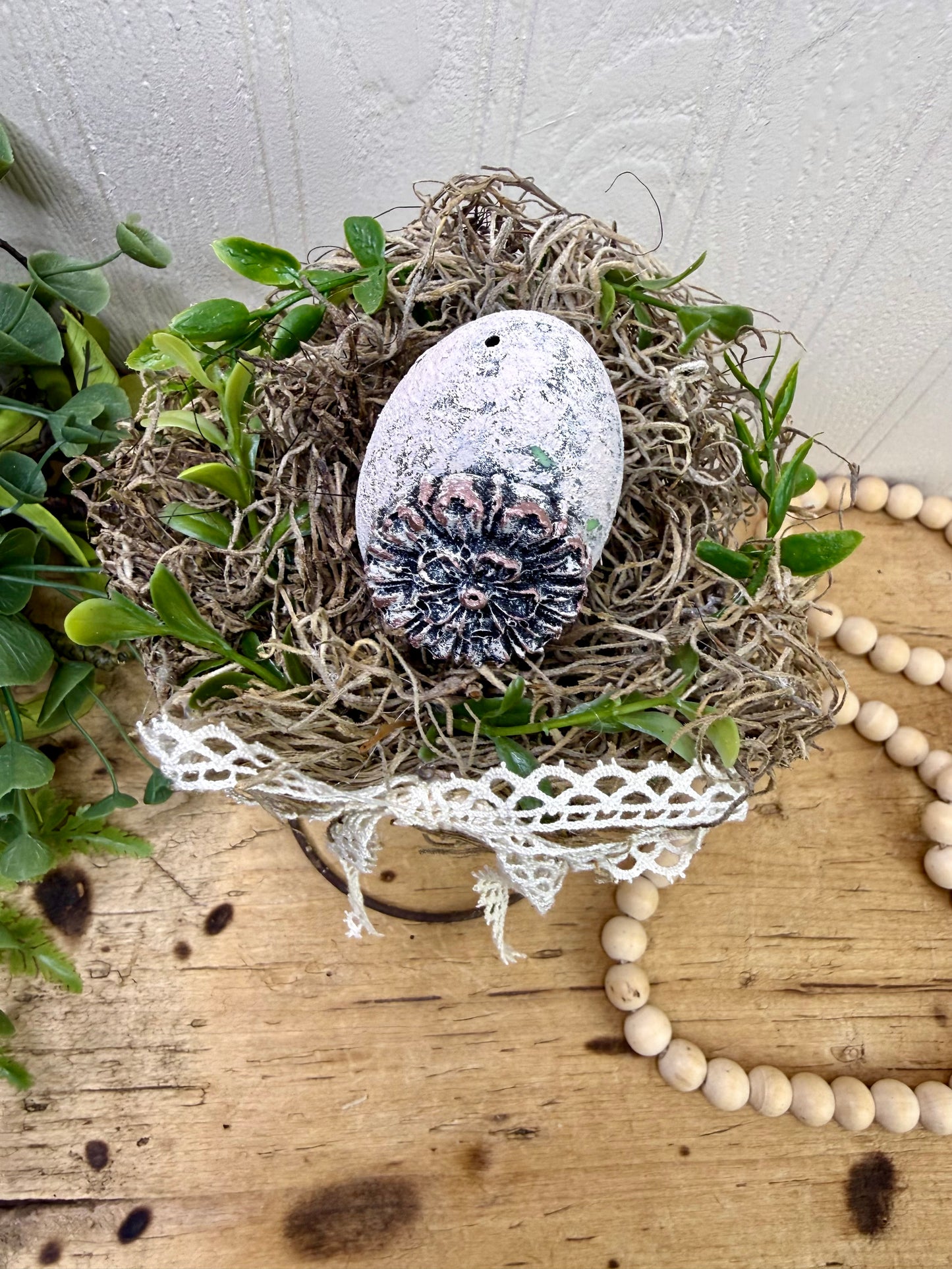 Handmade Rustic Bed Spring Nest with Pastel Pink Egg