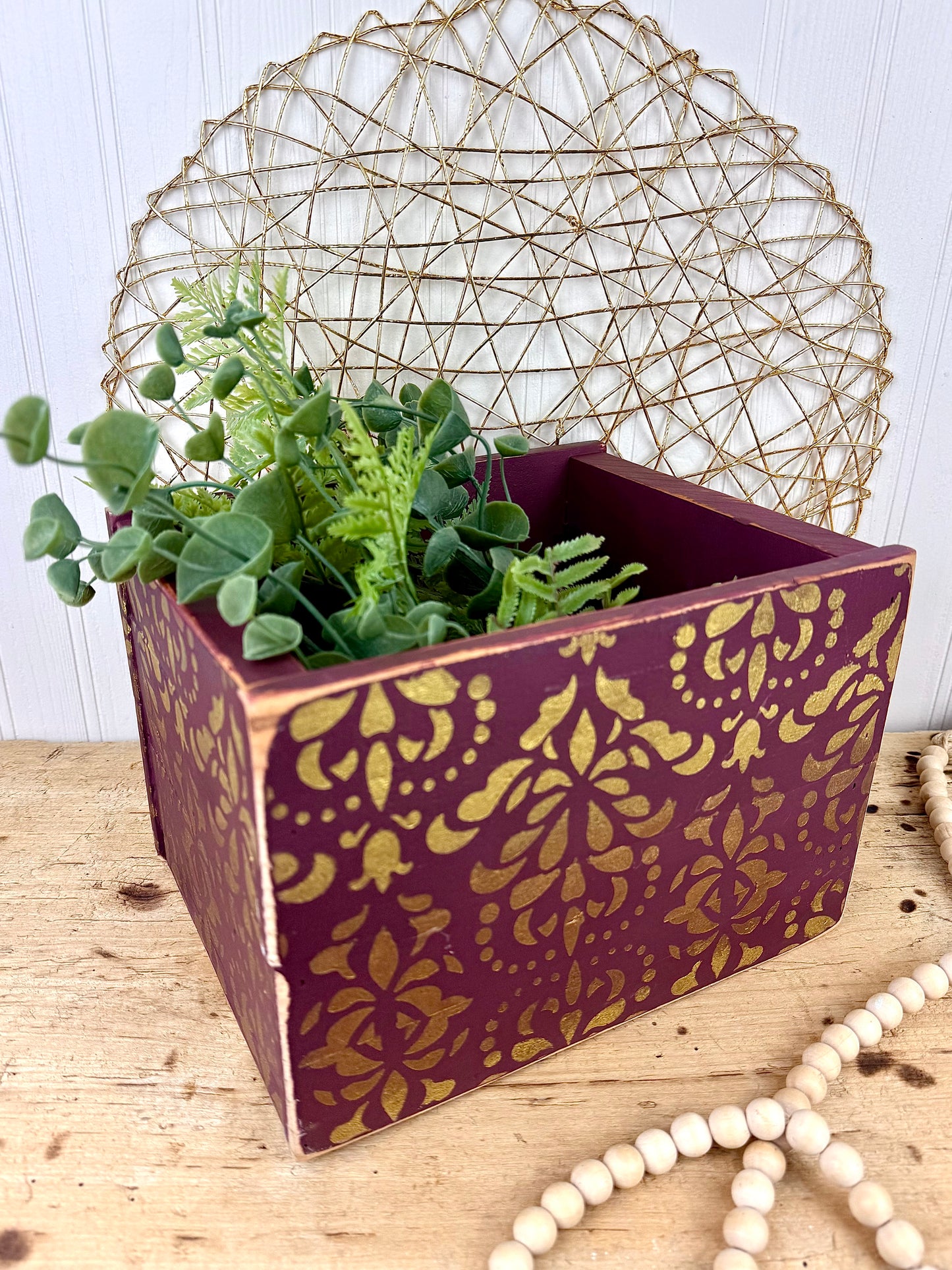 Handmade Reclaimed Wood Purple Box with Gold Details