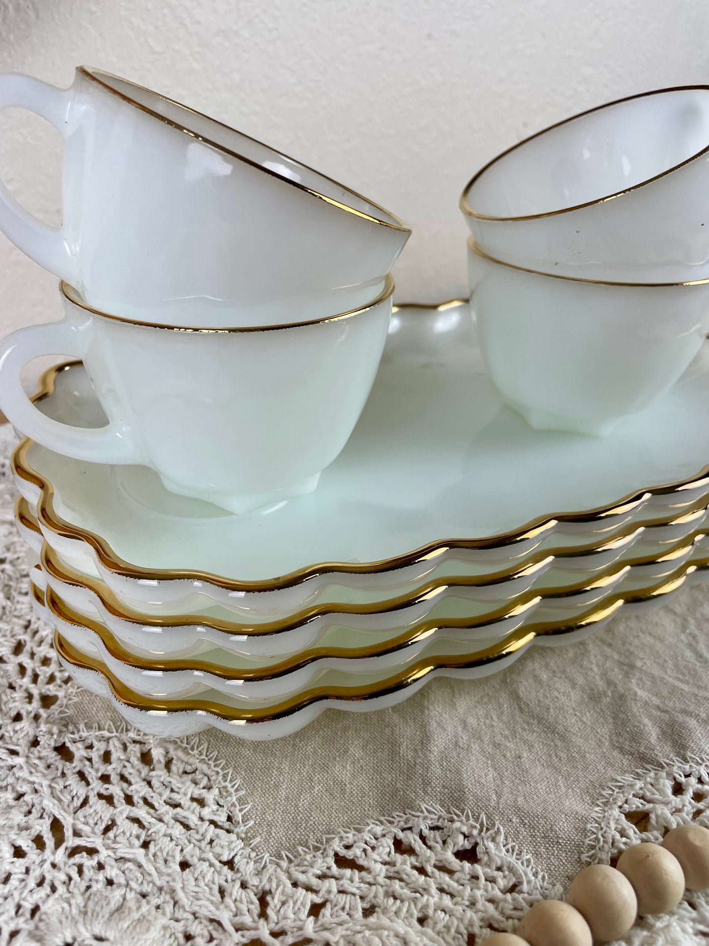 Vintage Anchor Hocking White Milk Glass 8-Piece Snack Set