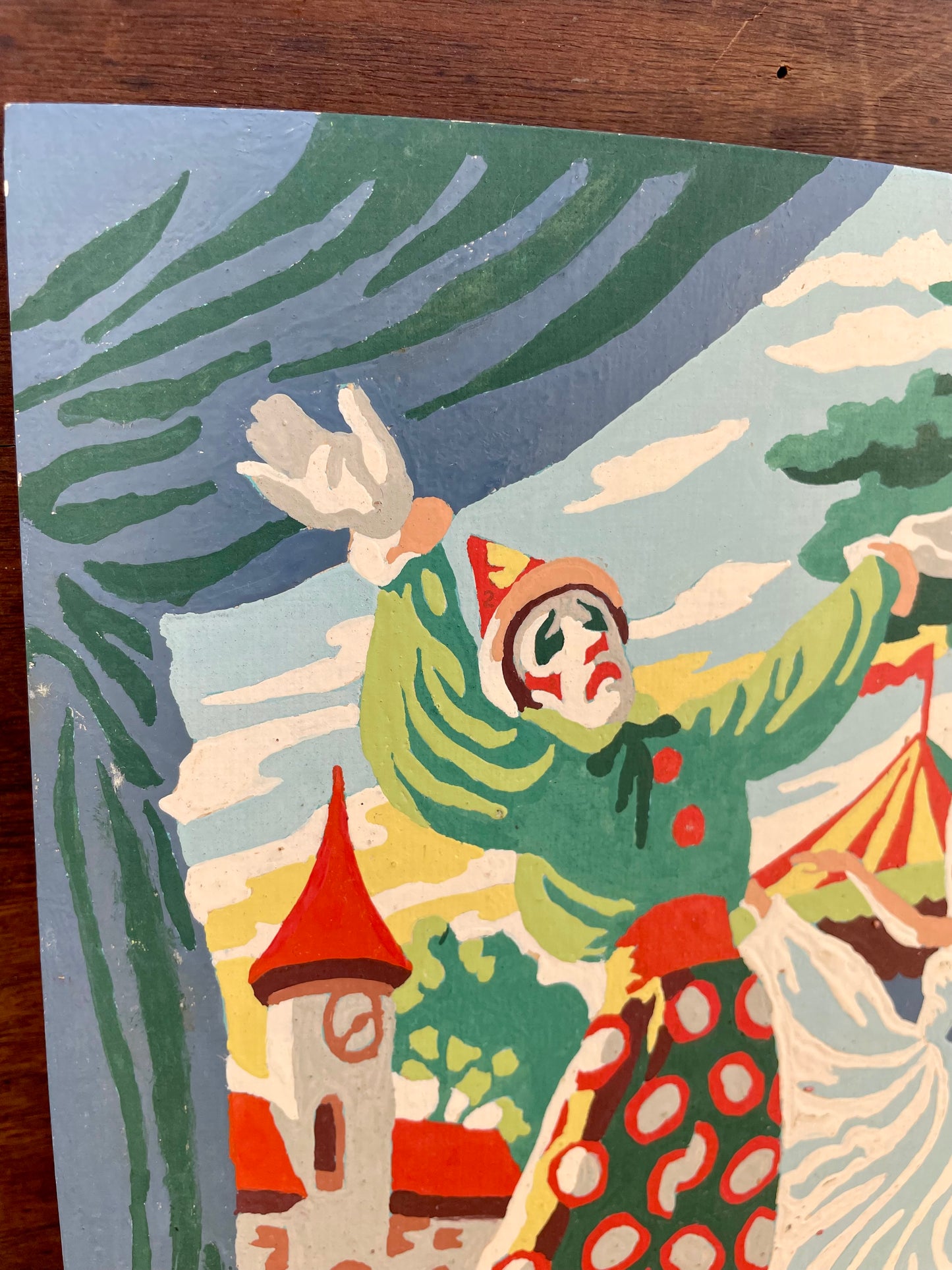 Vintage Paint By Number Art- Clown & Ballerina