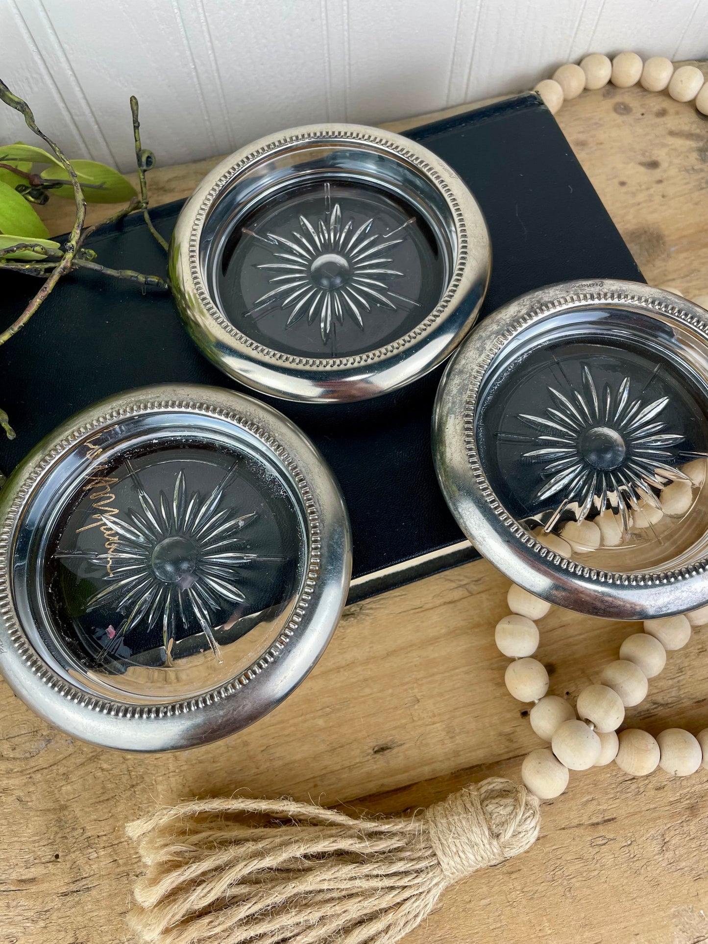 Vintage Crystal & Silverplate Coaster Set of 3