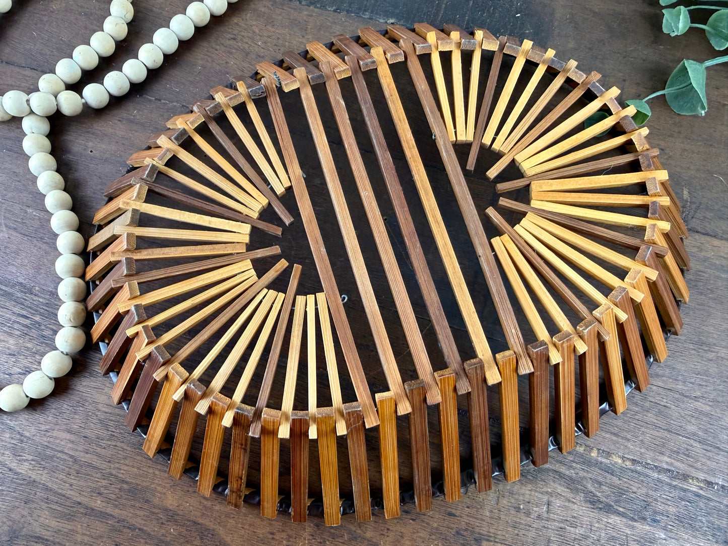 Vintage Mid-Century Bamboo Slat Basket