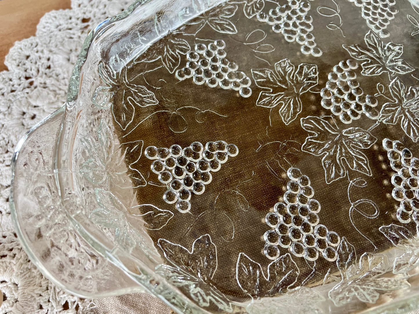 Vintage Anchor Hocking Clear Glass 8-Piece Snack Set with Grape Pattern