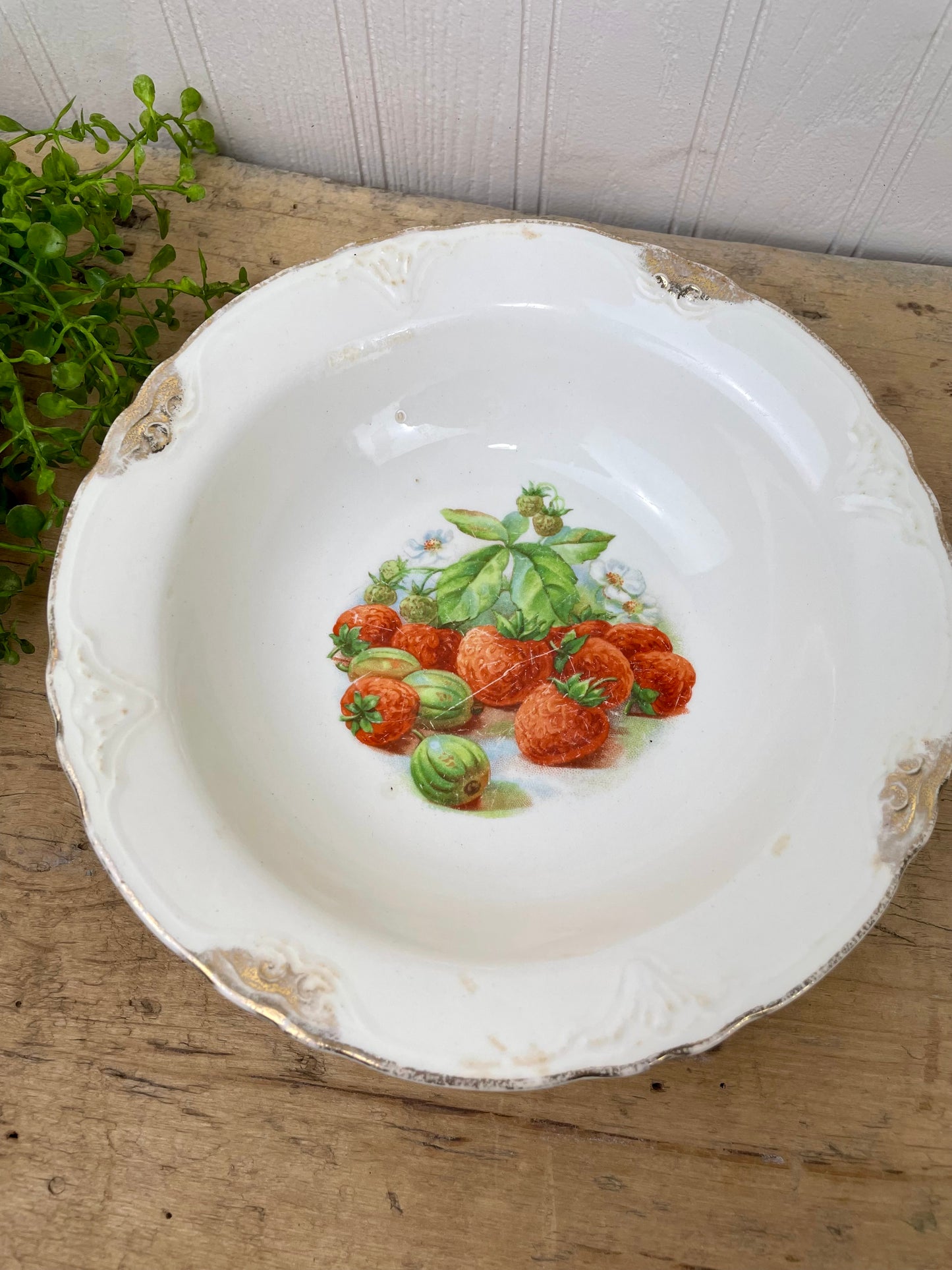 Vintage Harker Porcelain Bowl with Strawberry Image