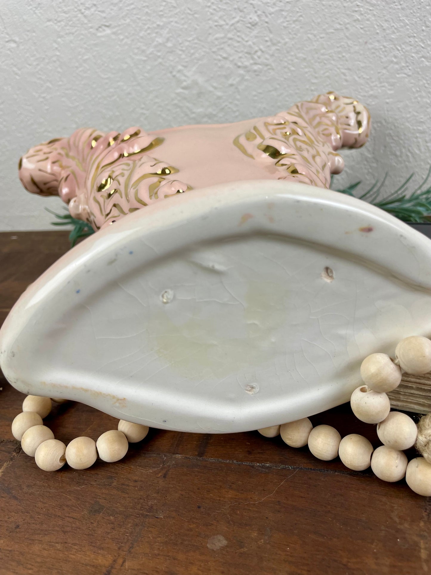 Vintage Pink Ceramic Vase with Gold Raised Details