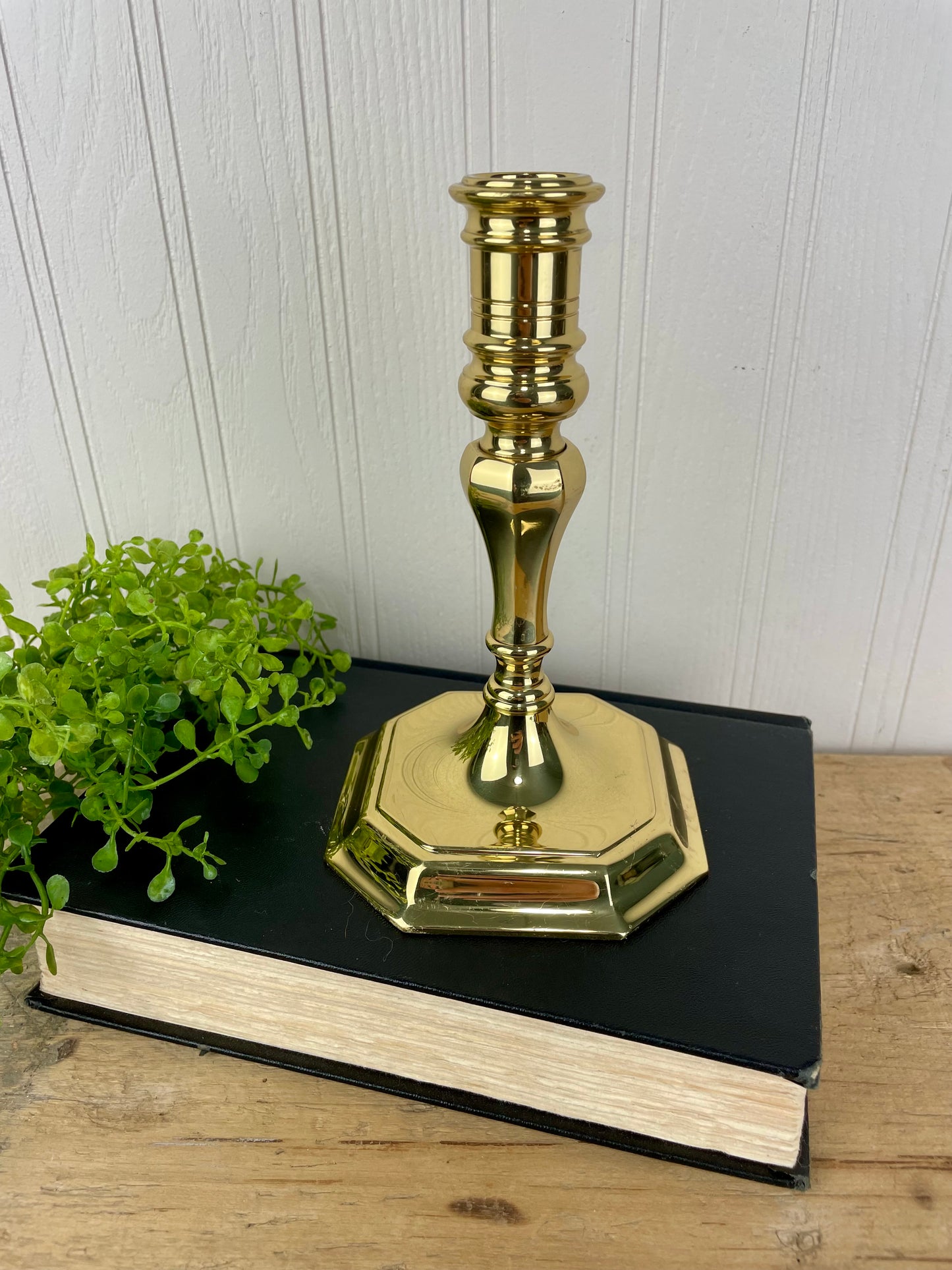 Vintage Solid Brass Candlestick with Octagon Base