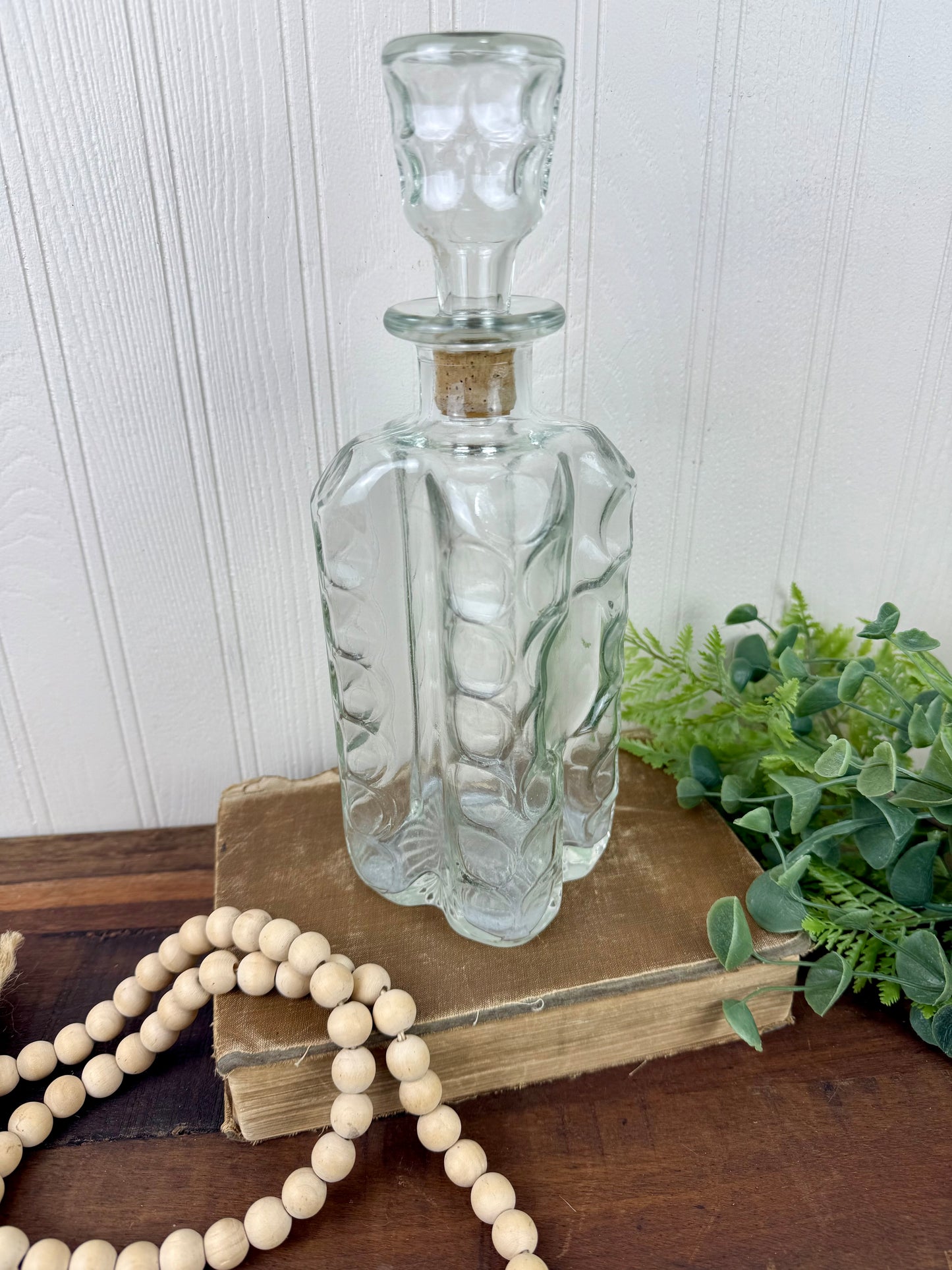 Vintage Glass Thumbprint Patterned Decanter