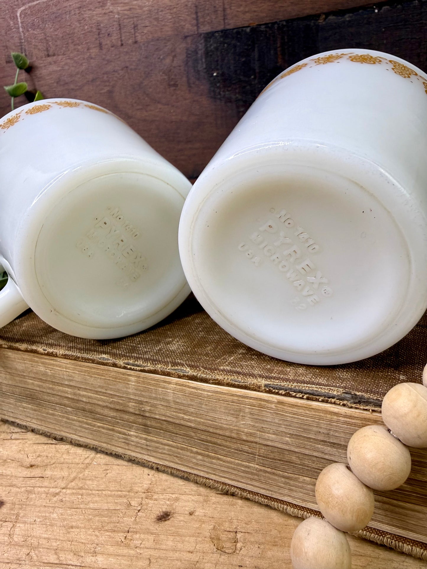 Vintage Pyrex Butterfly Gold Milk Glass Mug Set