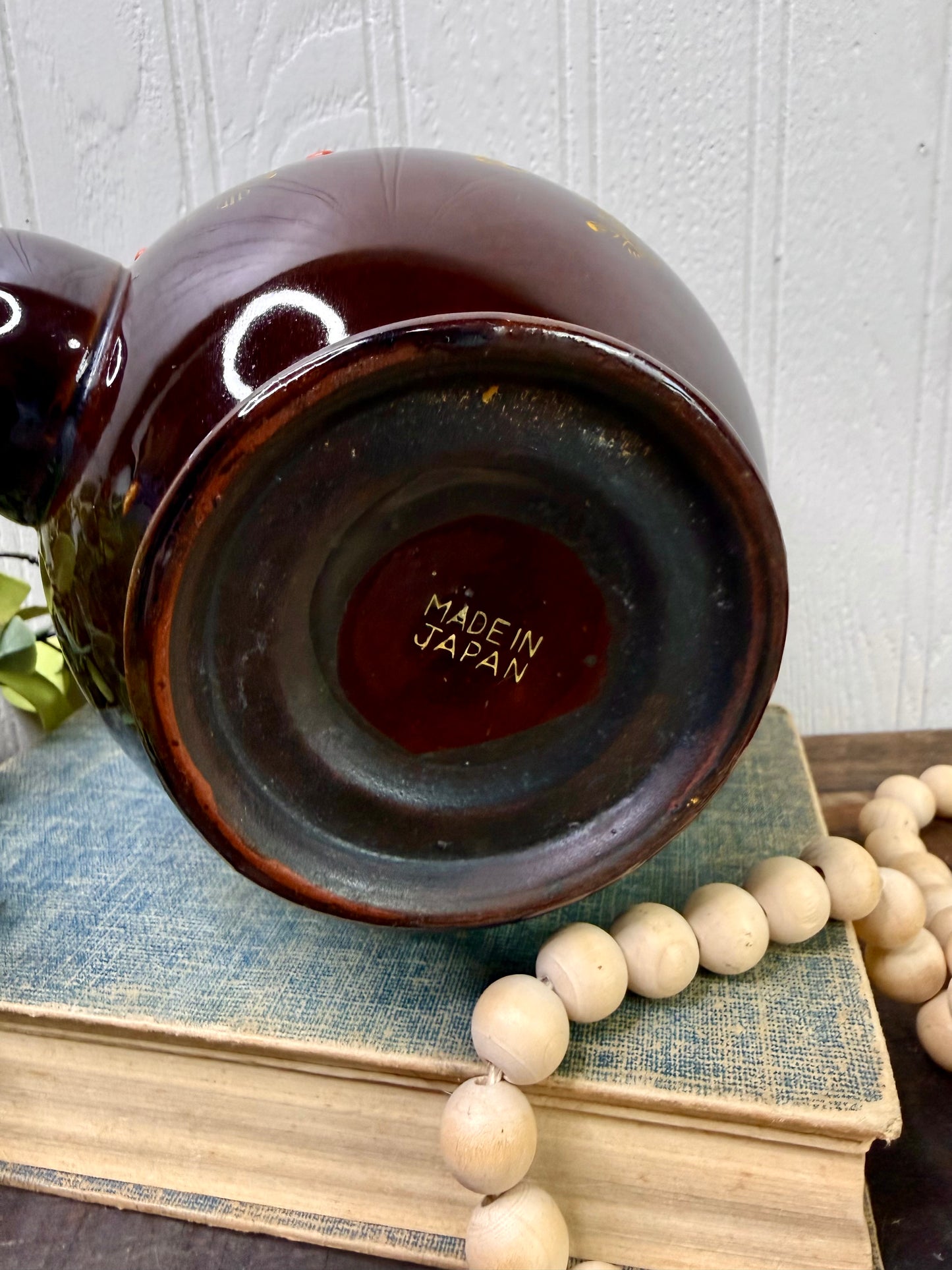 Vintage Japanese Moriage Redware Teapot