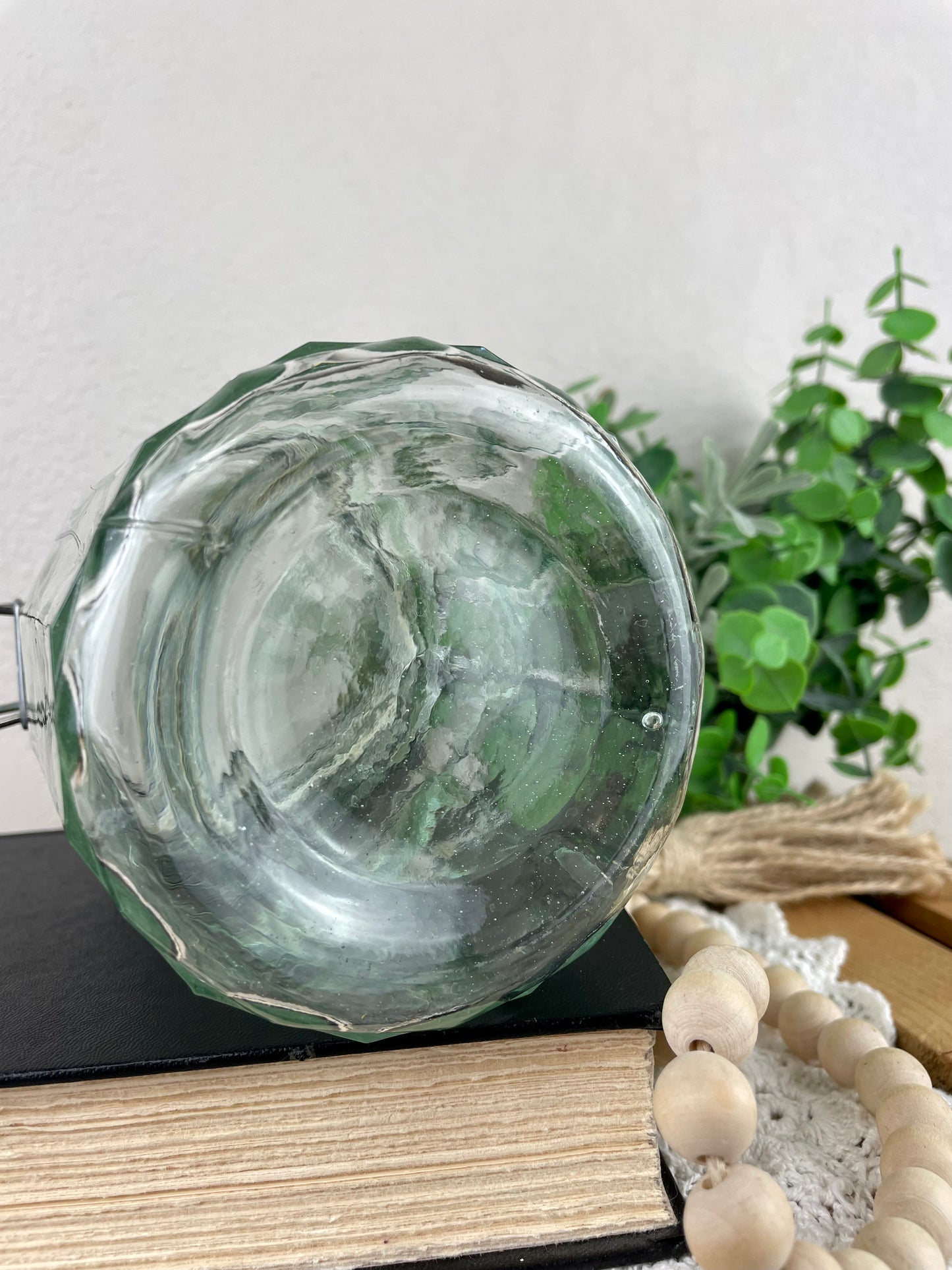 Vintage Green Glass Storage Jar with Clasp