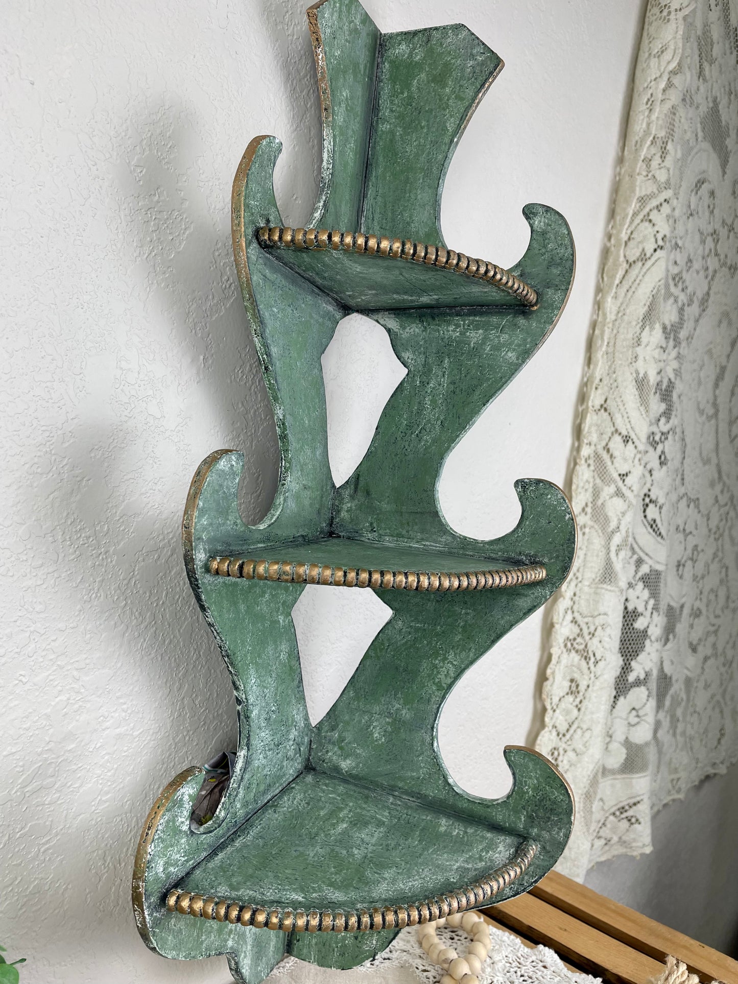 Hand Painted Upcycled Hanging Corner Shelf