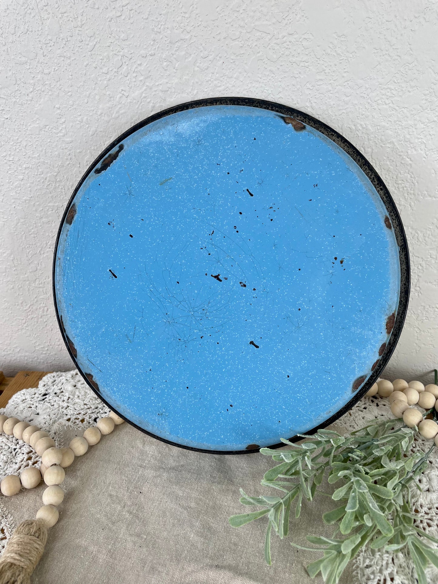 Vintage Blue & White Enamel Plate